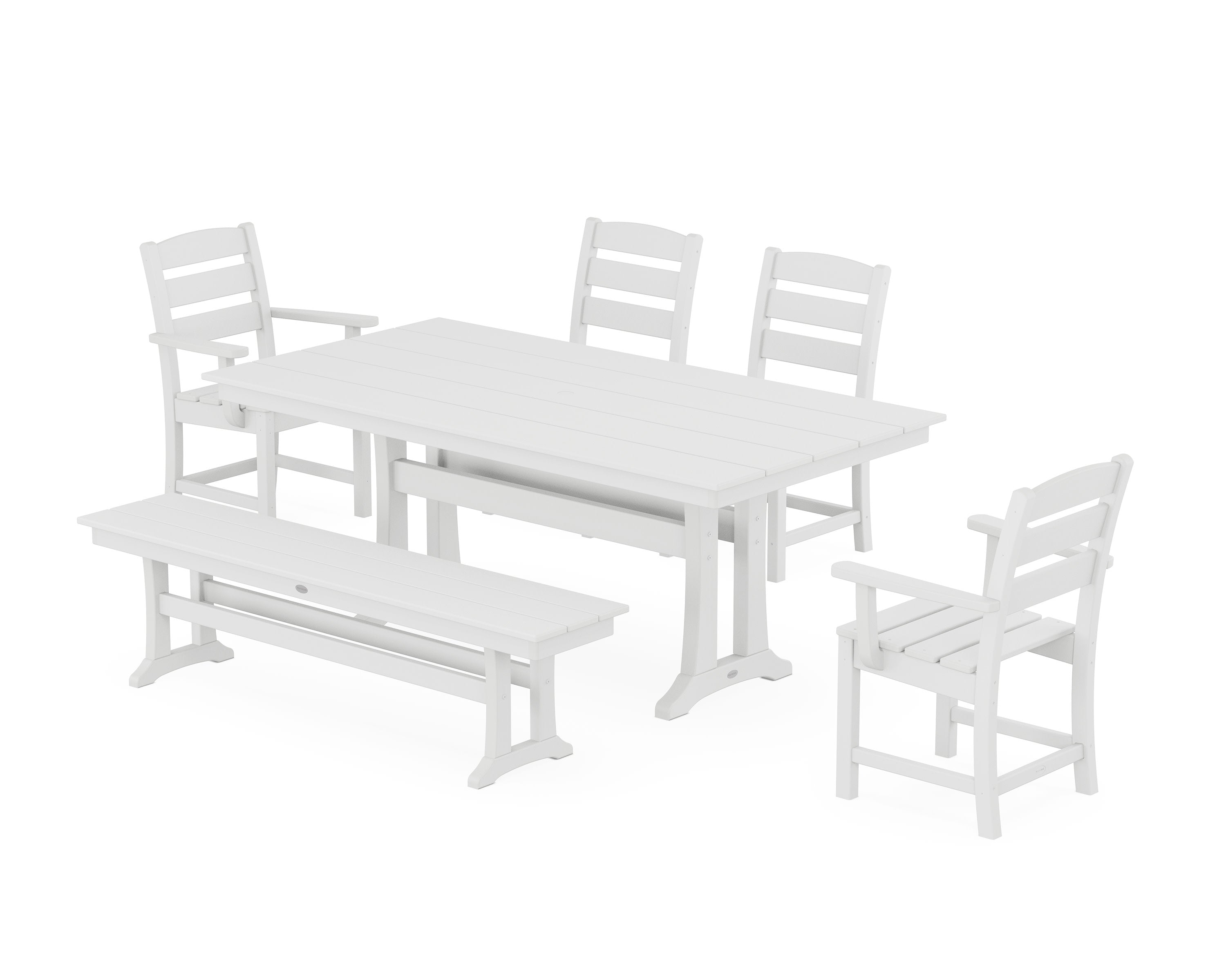 Lakeside 6-Piece Farmhouse Dining Set With Trestle Legs in White