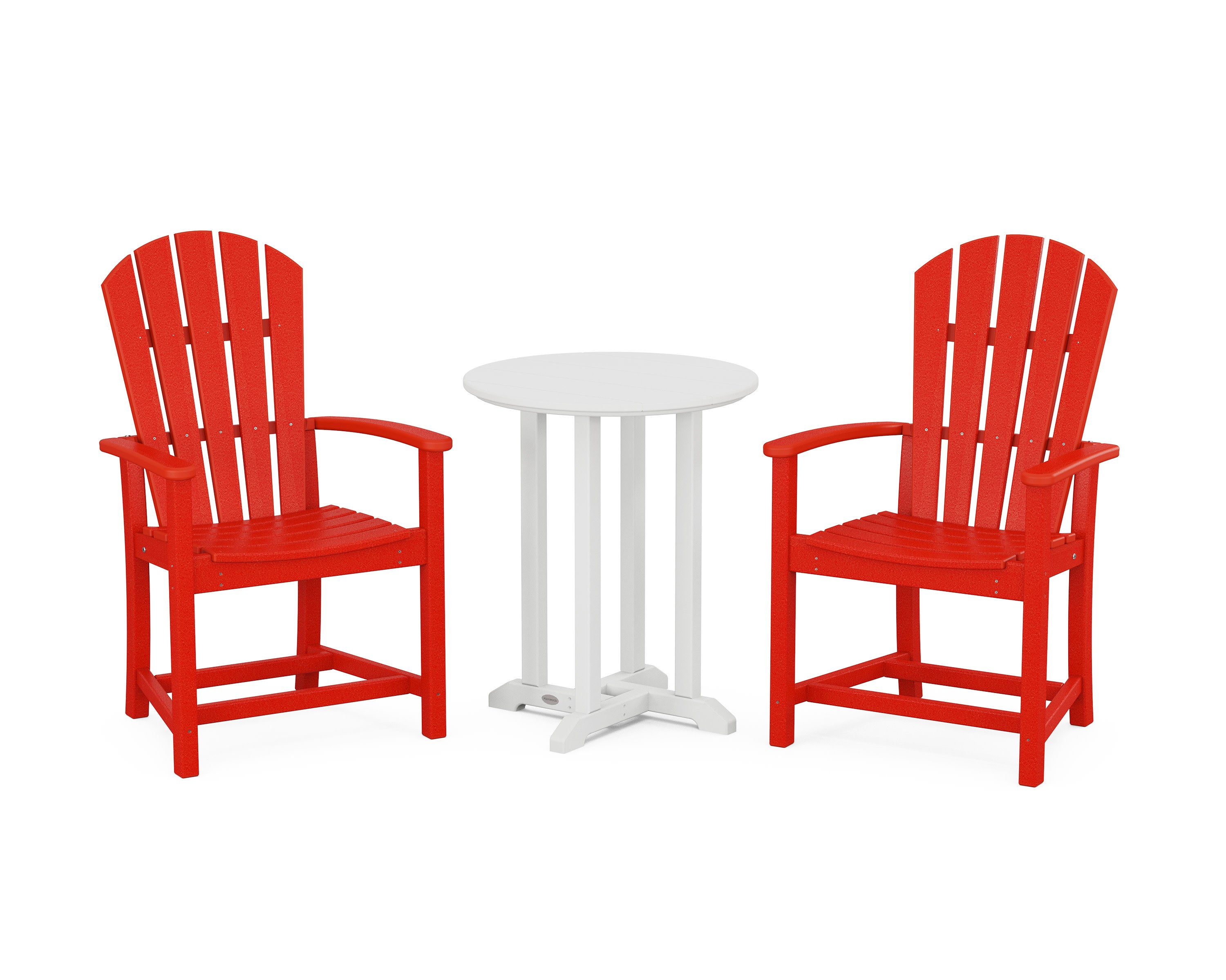 Palm Coast 3-Piece Round Farmhouse Bistro Dining Set in Sunset Red / White