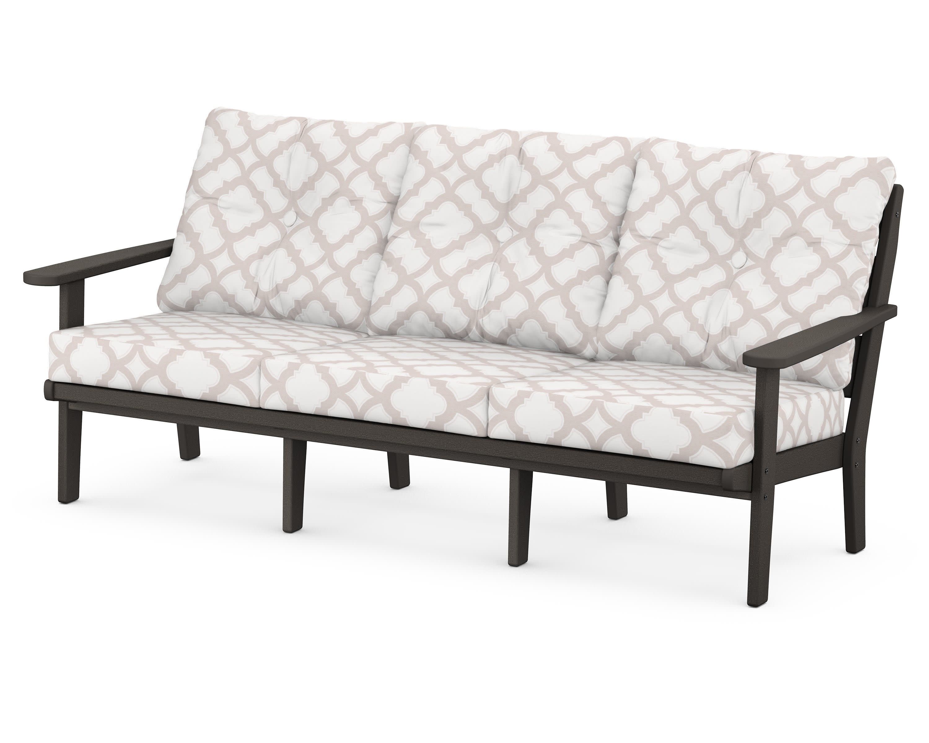 Lakeside Deep Seating Sofa in Vintage Coffee / Trellis Dune Burlap