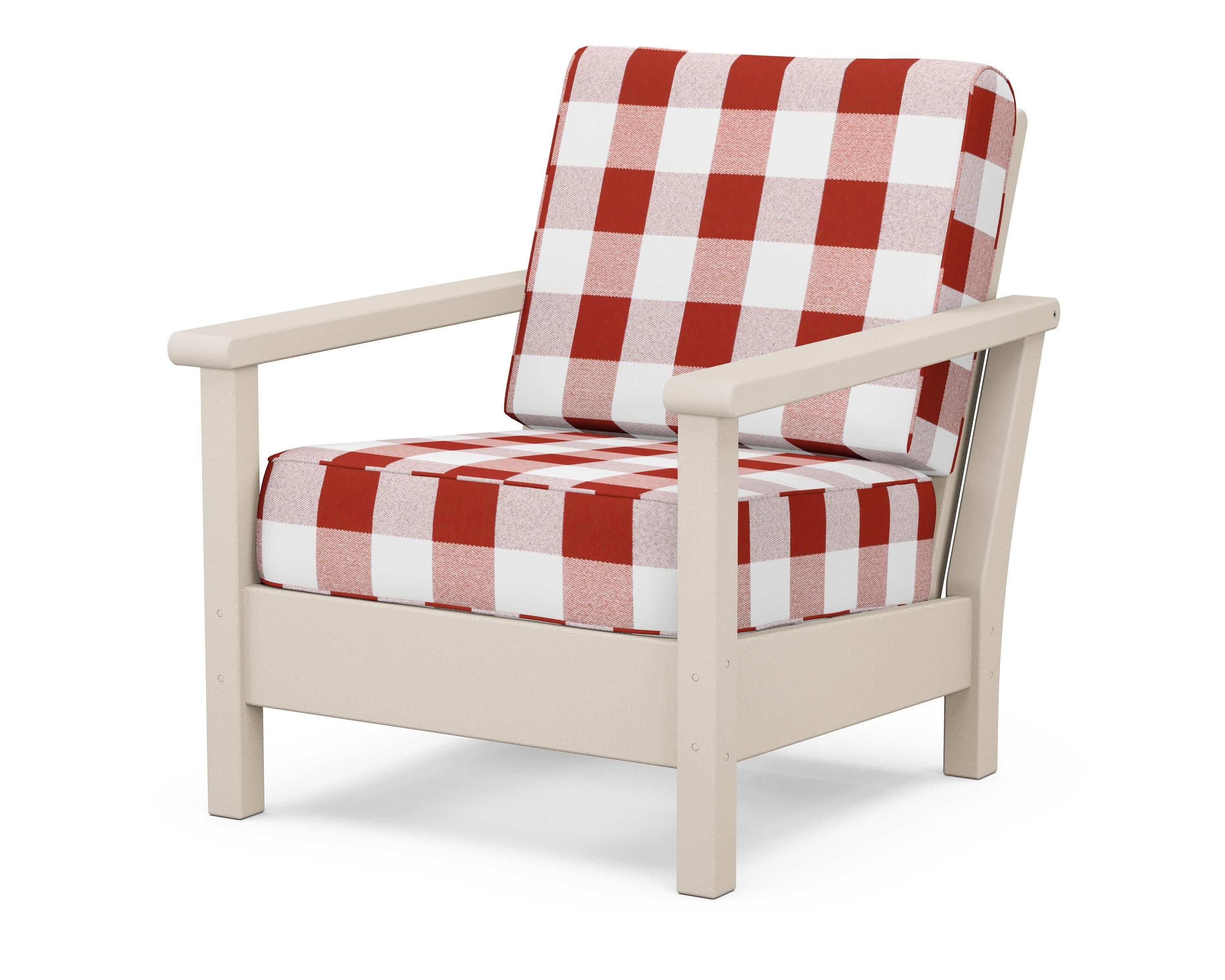 Harbour Deep Seating Chair in Sand / Buffalo Plaid Crimson