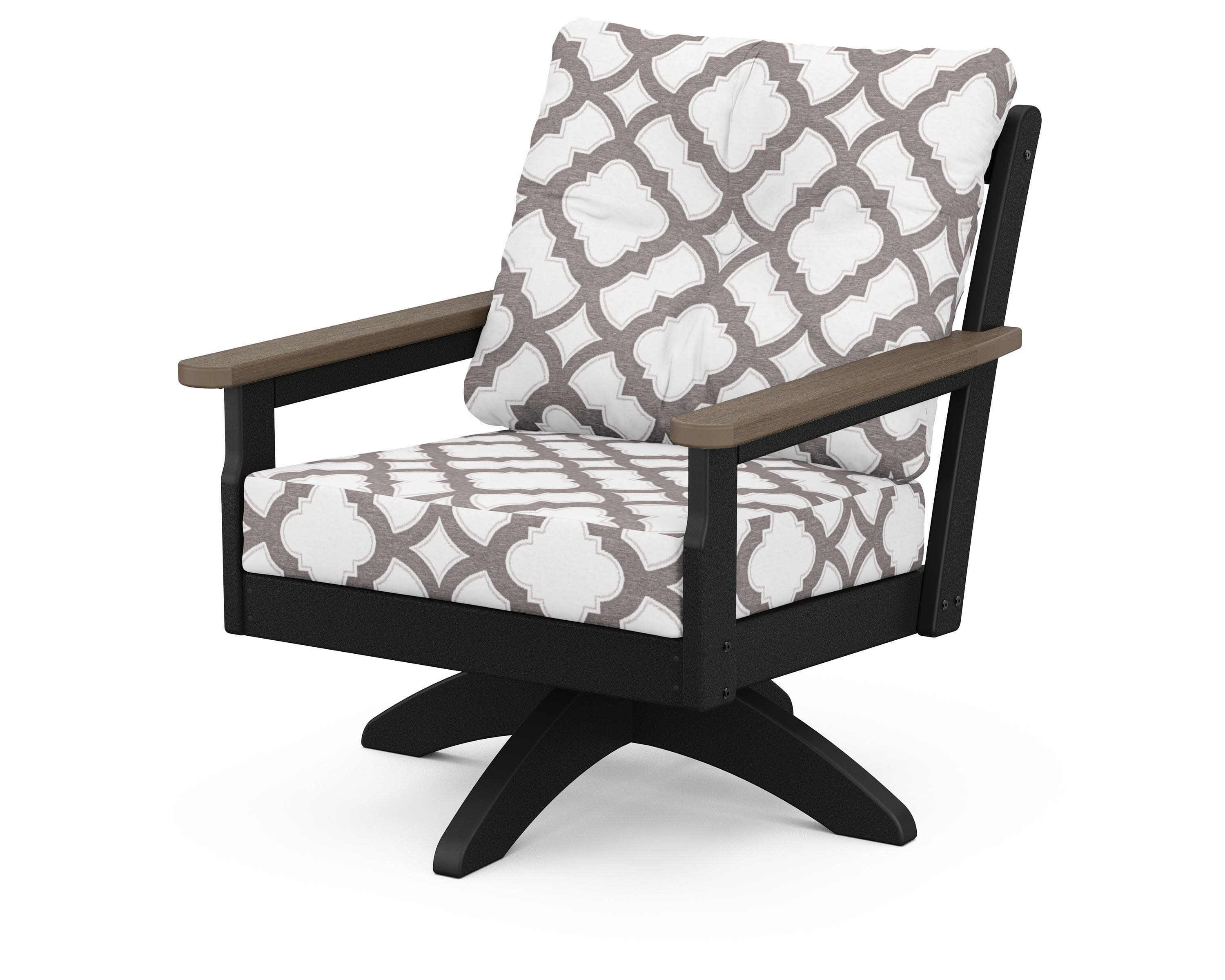 Vineyard Deep Seating Swivel Chair in Black / Kona / Trellis Grey Mist