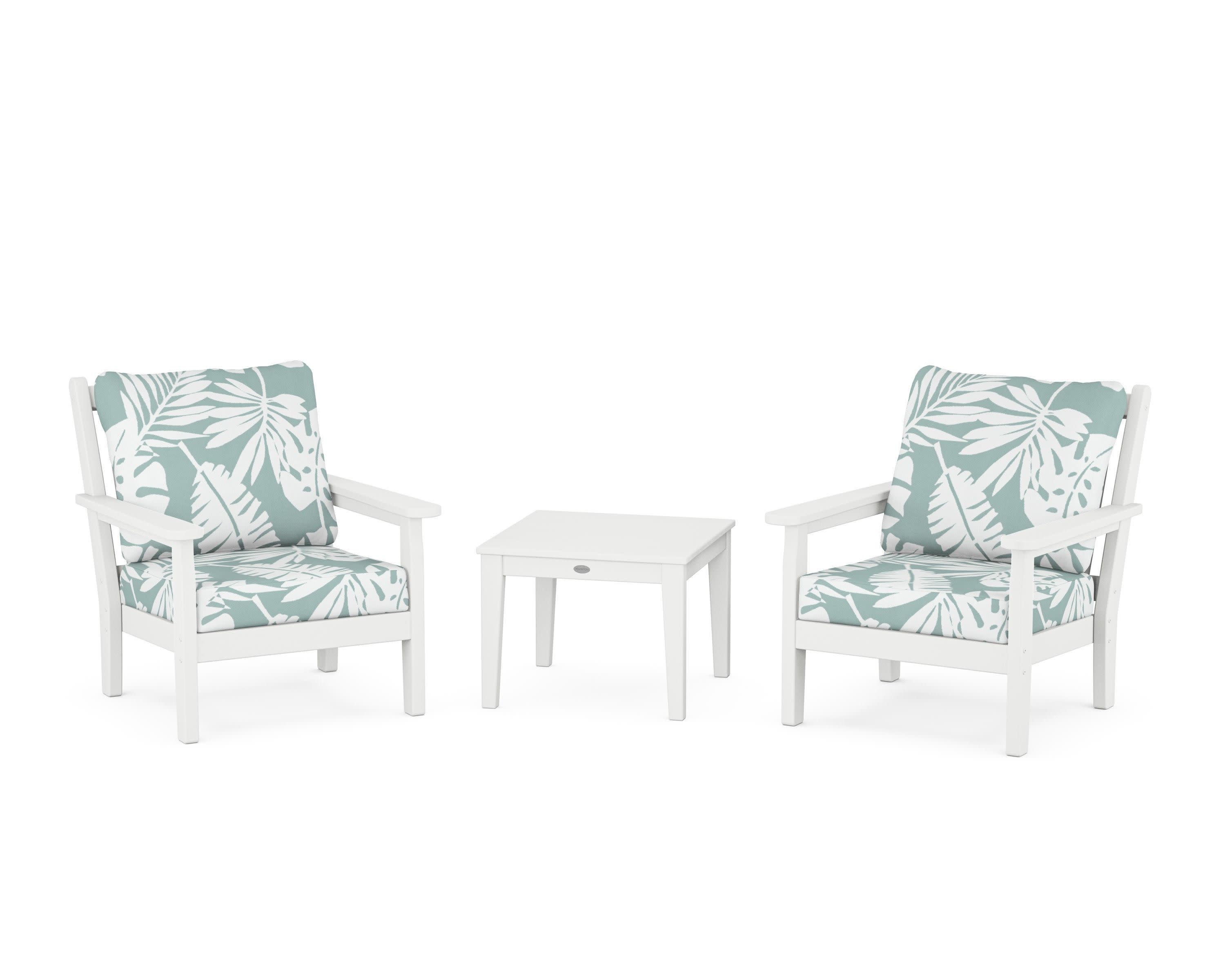 Chippendale 3-Piece Deep Seating Set in White / Leaf Glacier Spa