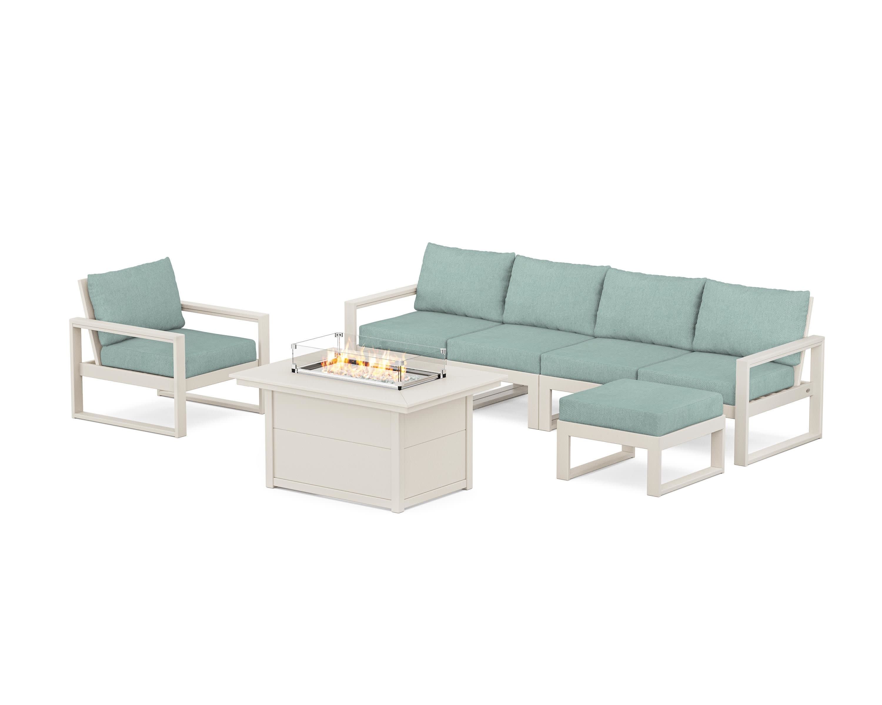 EDGE Sectional Lounge and Fire Pit Set in Sand / Glacier Spa