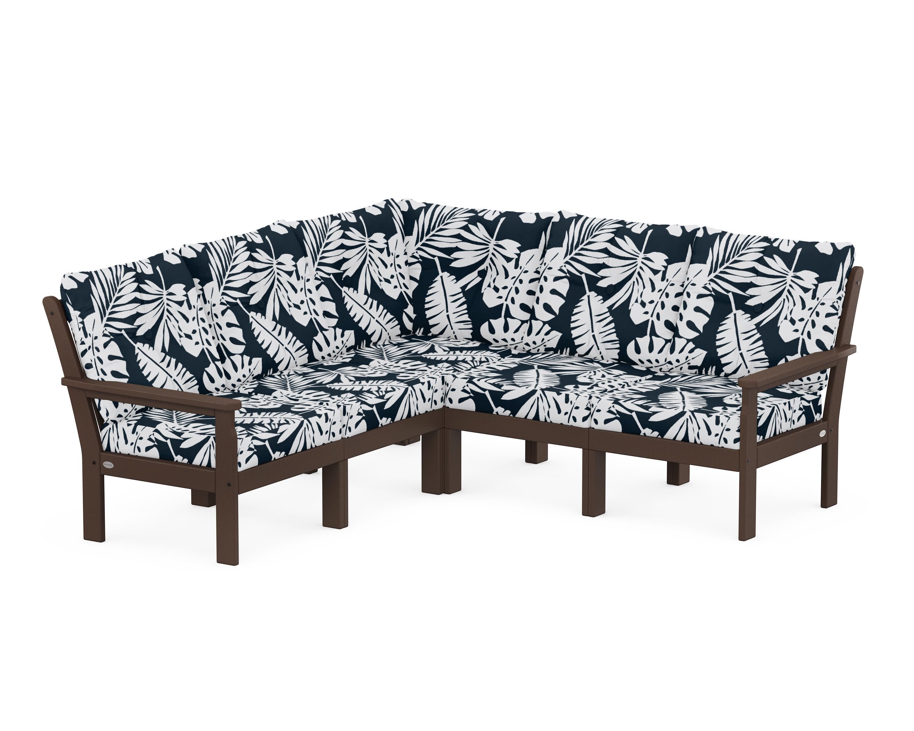 Vineyard 5-Piece Sectional in Mahogany / Leaf Marine Indigo