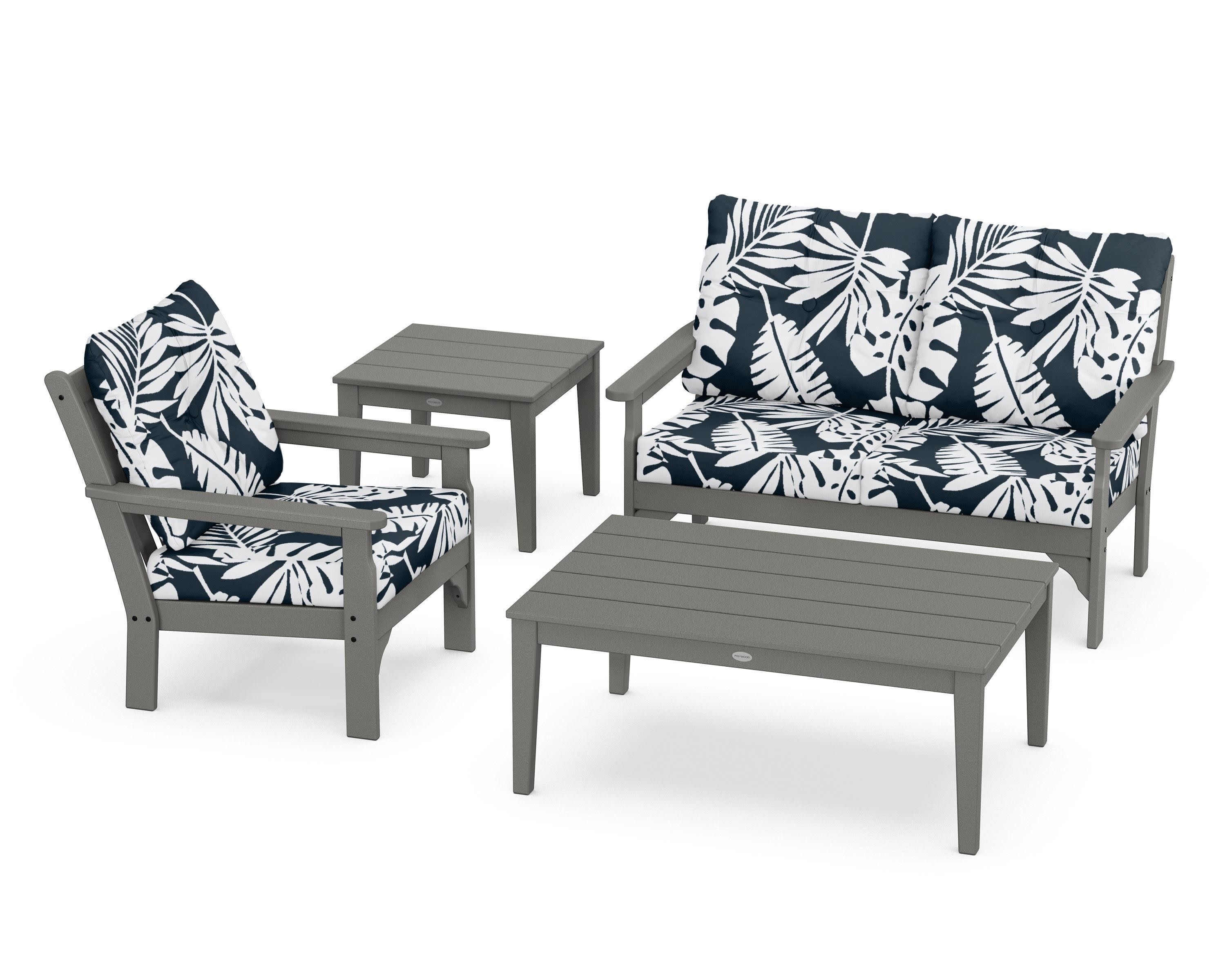 Vineyard 4-Piece Deep Seating Set in Slate Grey / Leaf Marine Indigo