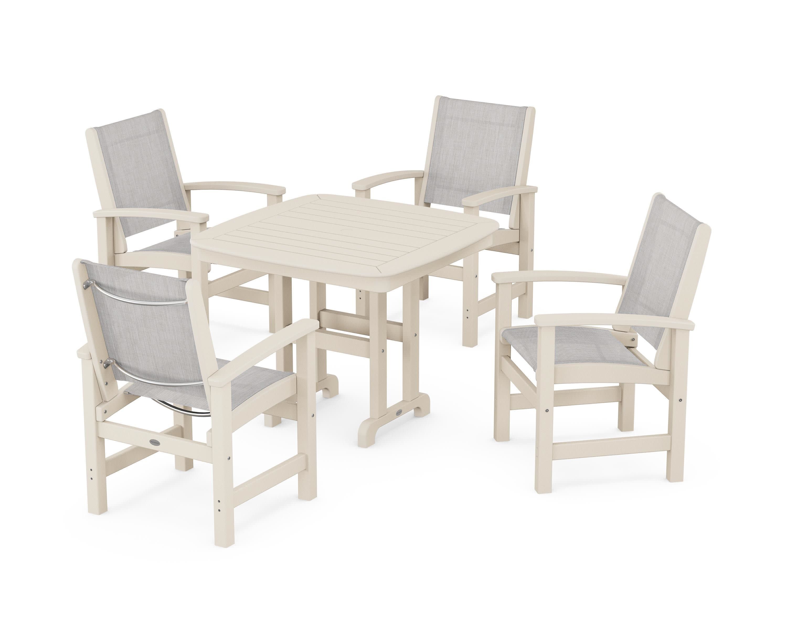 Coastal 5-Piece Dining Set in Sand / Parchment Sling