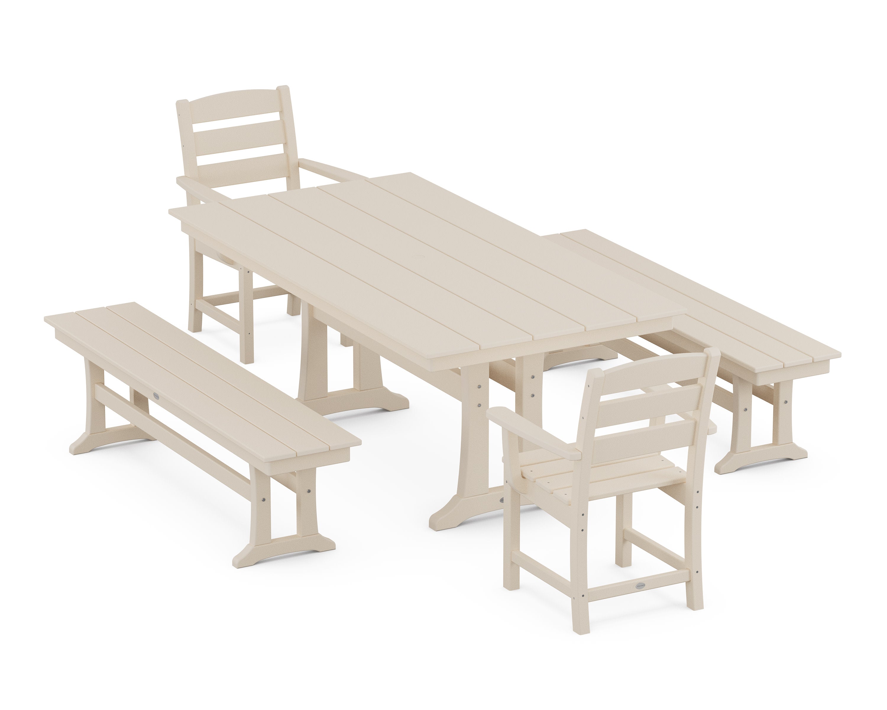 Lakeside 5-Piece Farmhouse Dining Set With Trestle Legs in Sand