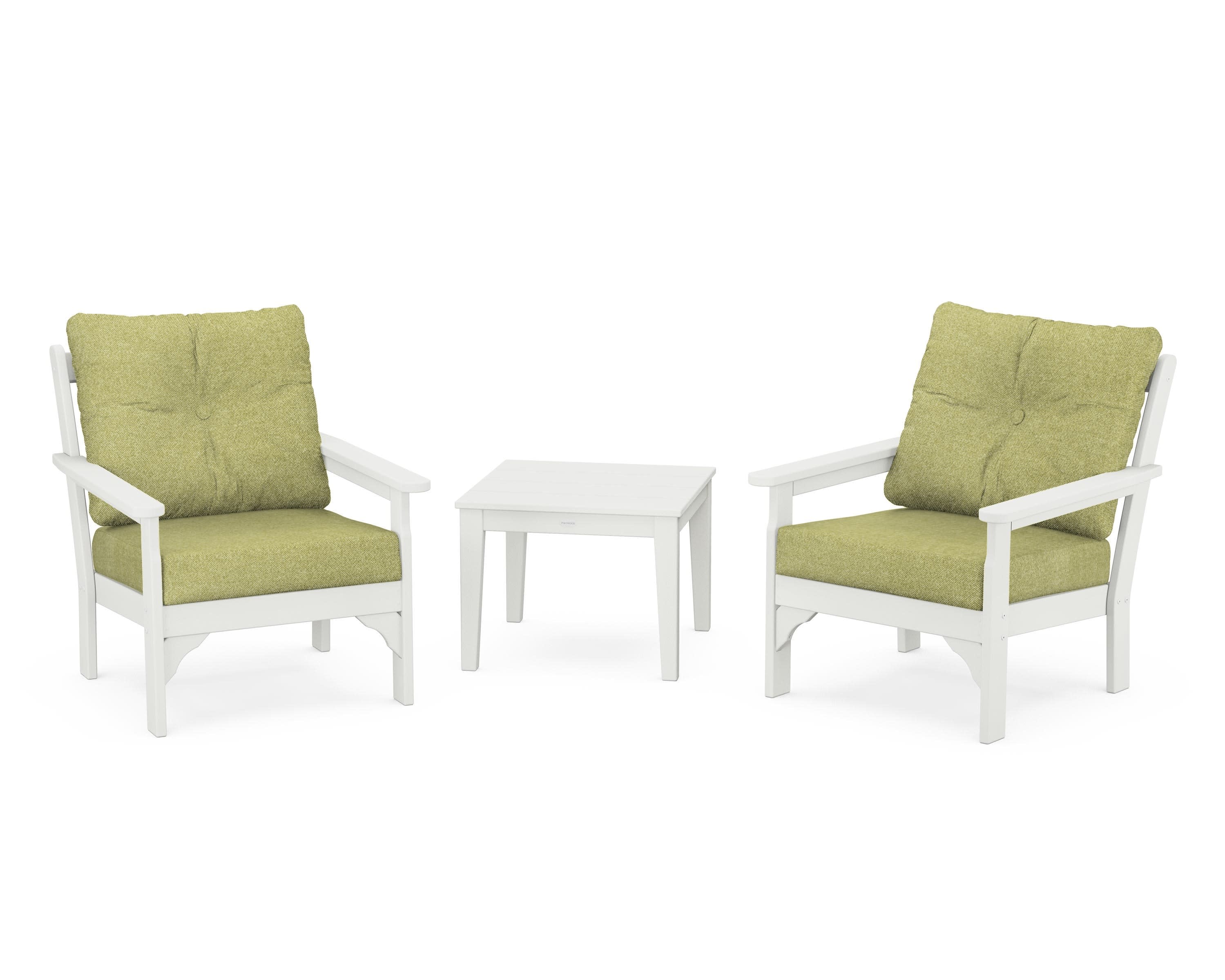 Vineyard 3-Piece Deep Seating Set in Vintage White / Chartreuse Boucle