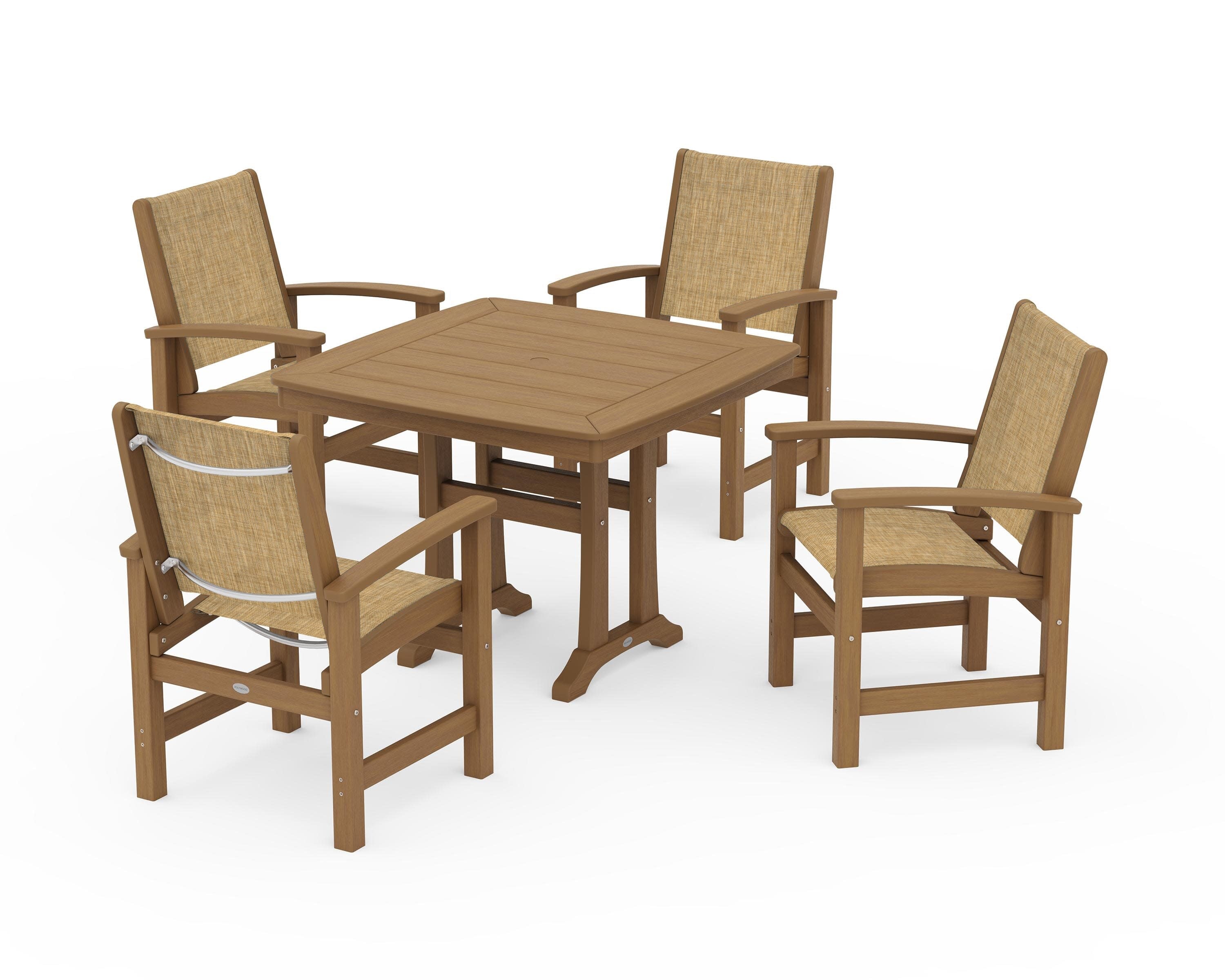 Coastal 5-Piece Dining Set with Trestle Legs in Natural / Burlap Sling