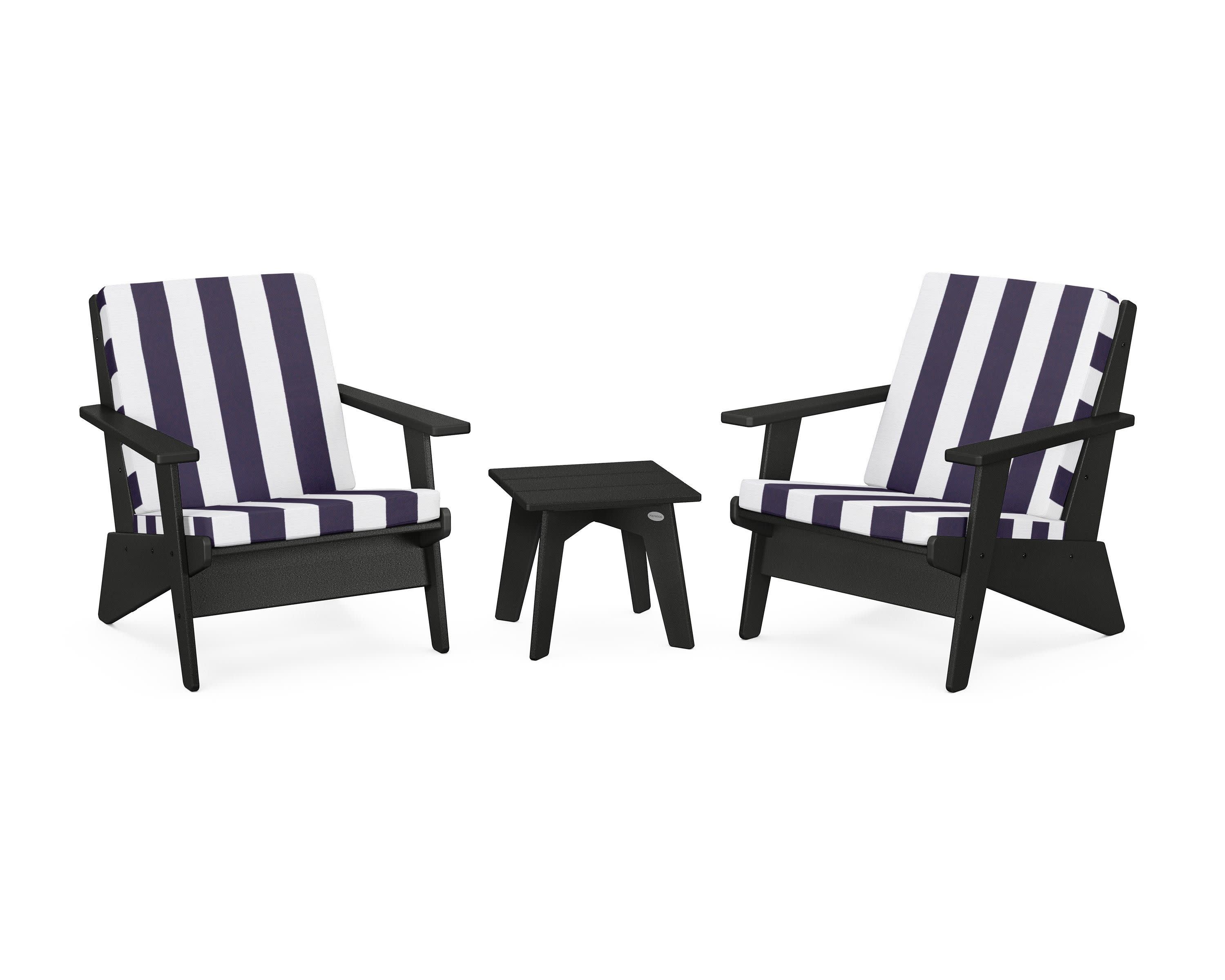 Riviera Modern Lounge 3-Piece Set in Black / Cabana Stripe Navy
