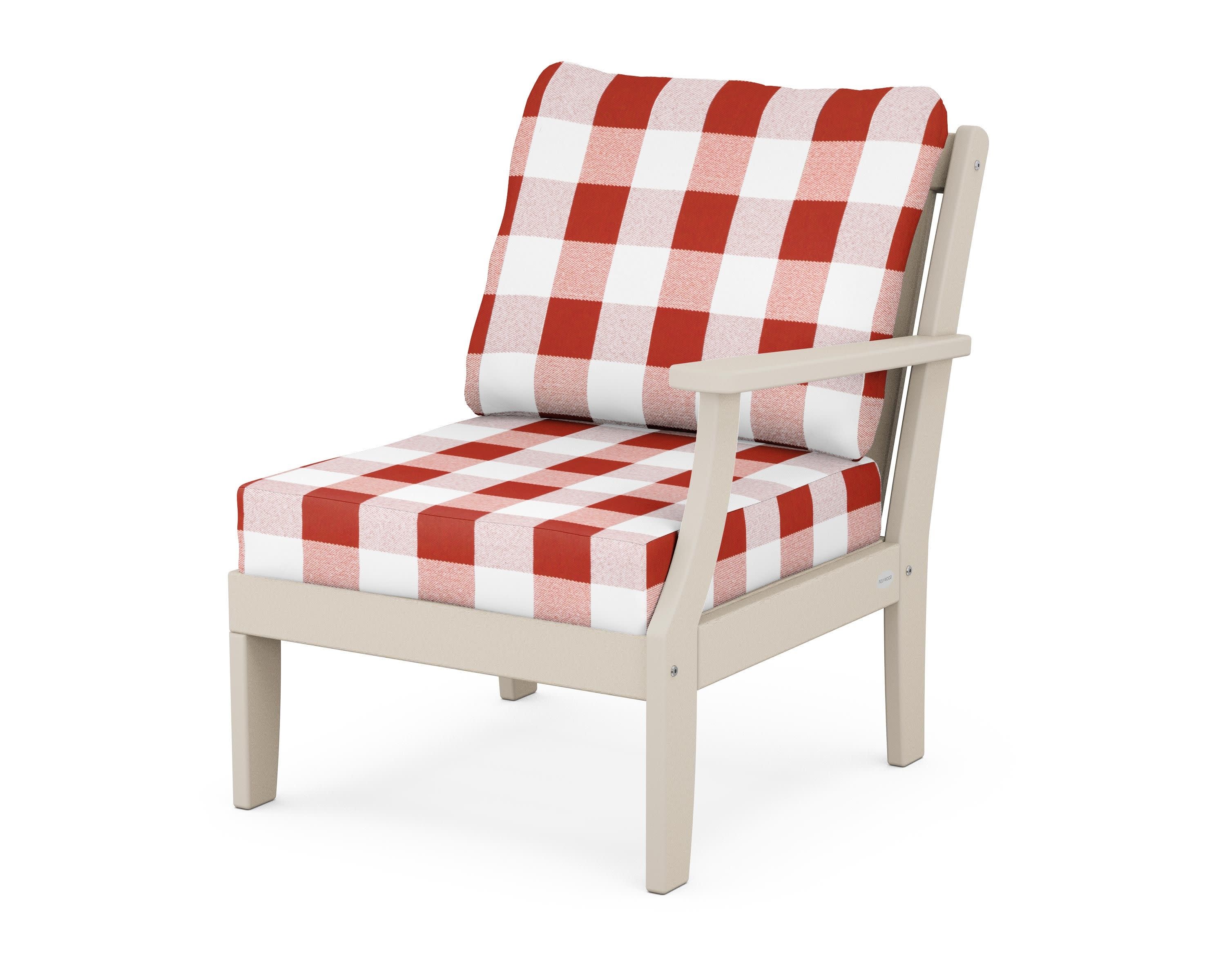 Braxton Modular Right Arm Chair in Sand / Buffalo Plaid Crimson