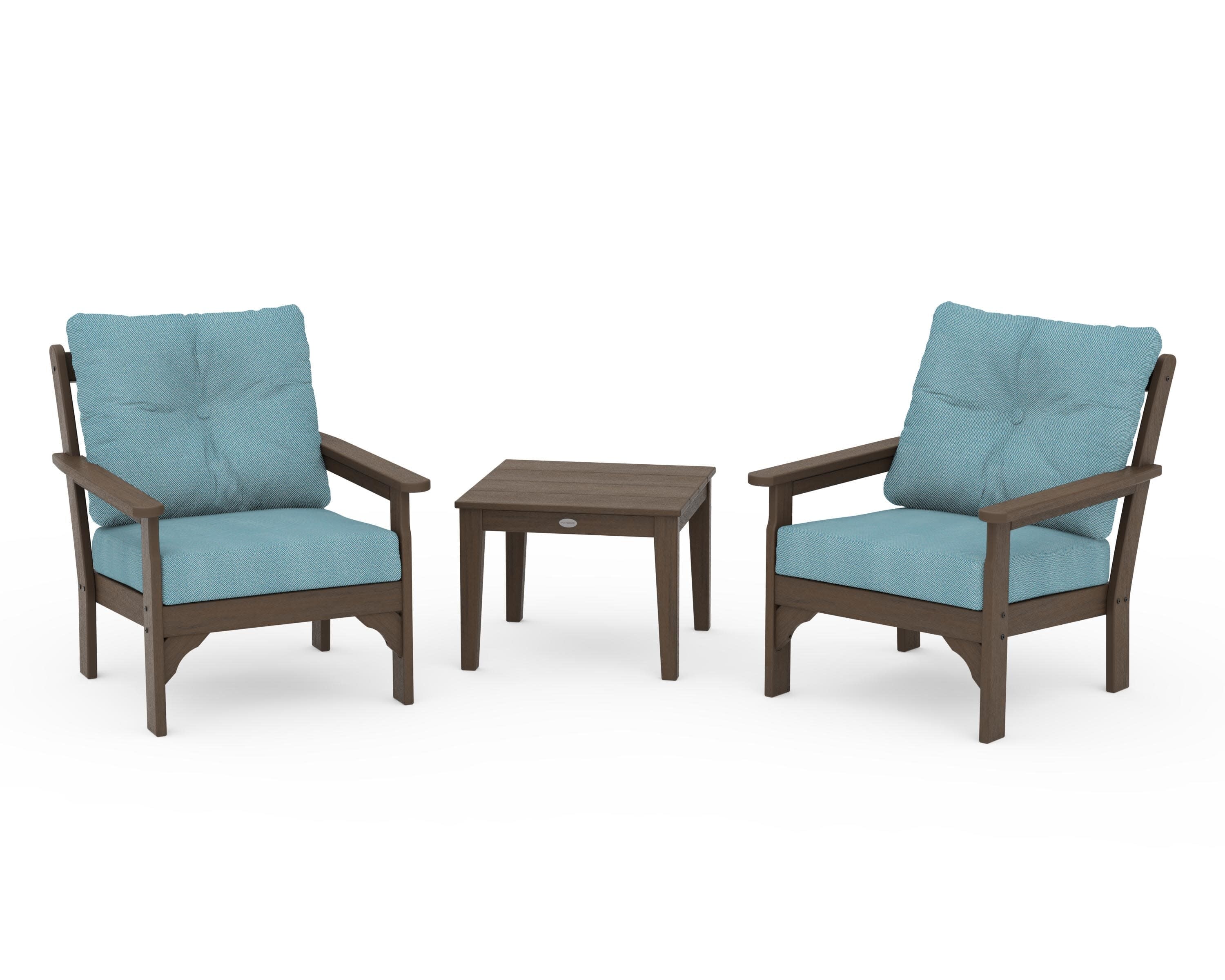 Vineyard 3-Piece Deep Seating Set in Kona / Lattice Sky Blue