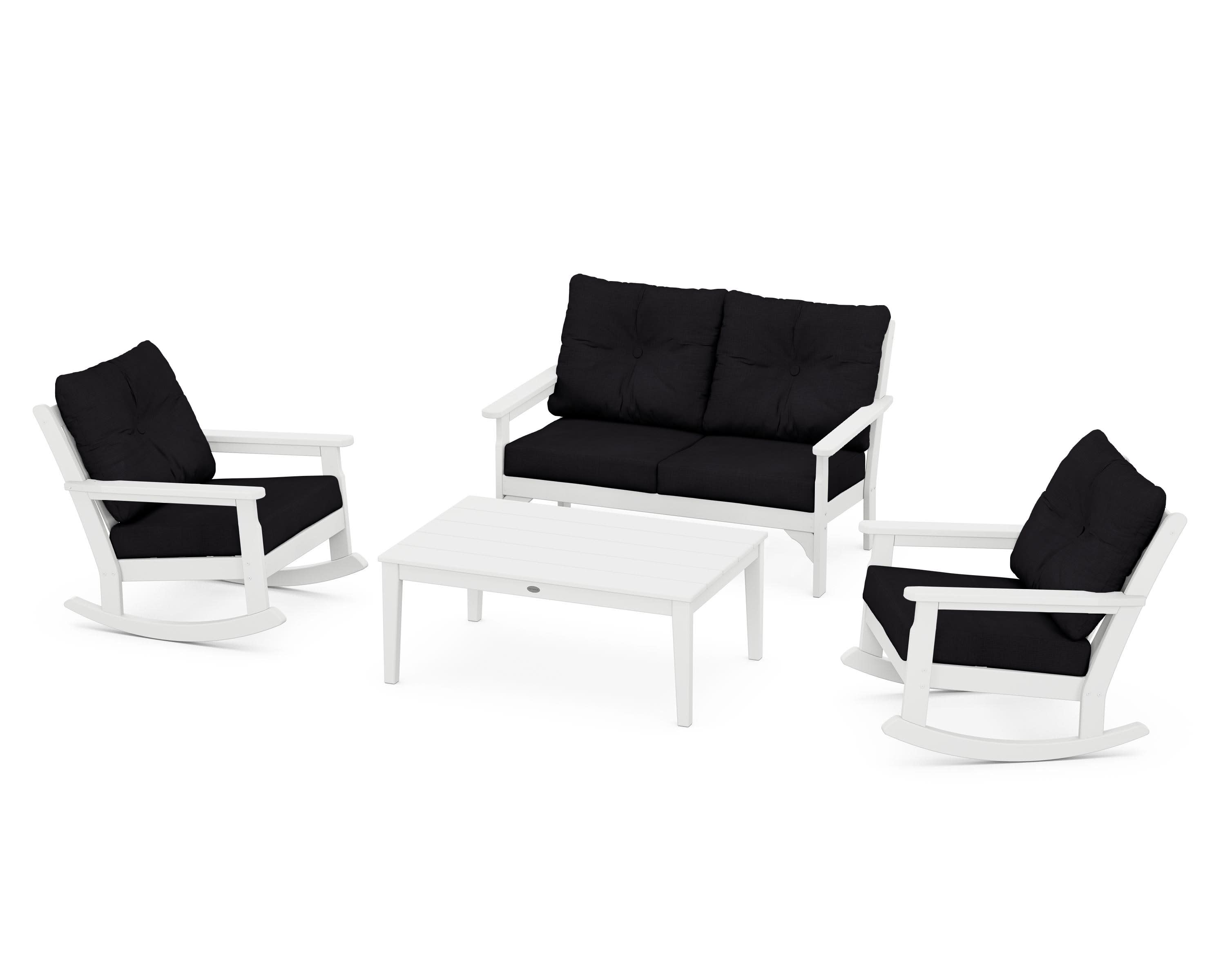 Vineyard 4-Piece Deep Seating Rocking Chair Set in White / Midnight Linen