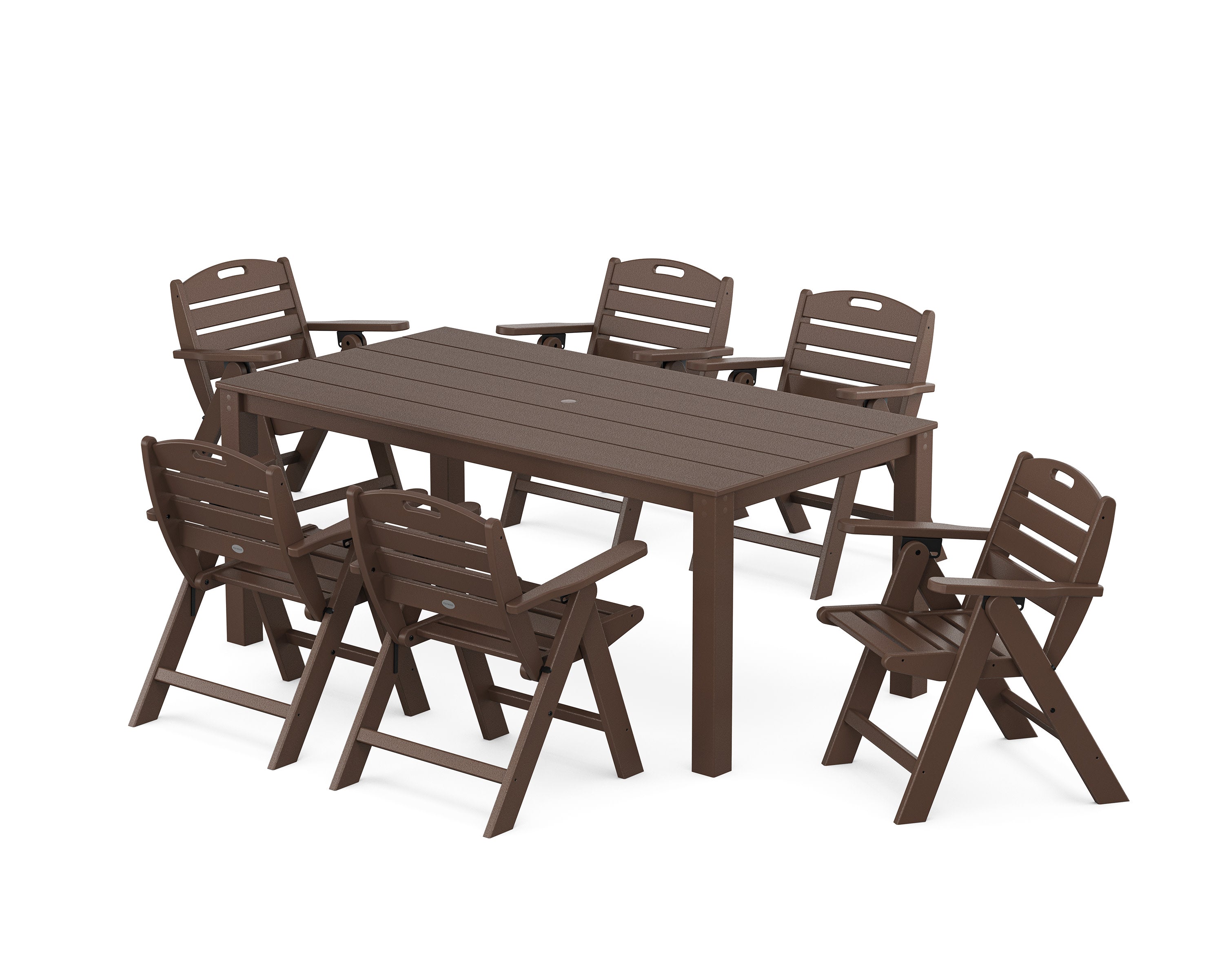 Nautical Folding Lowback Chair 7-Piece Parsons Dining Set in Mahogany