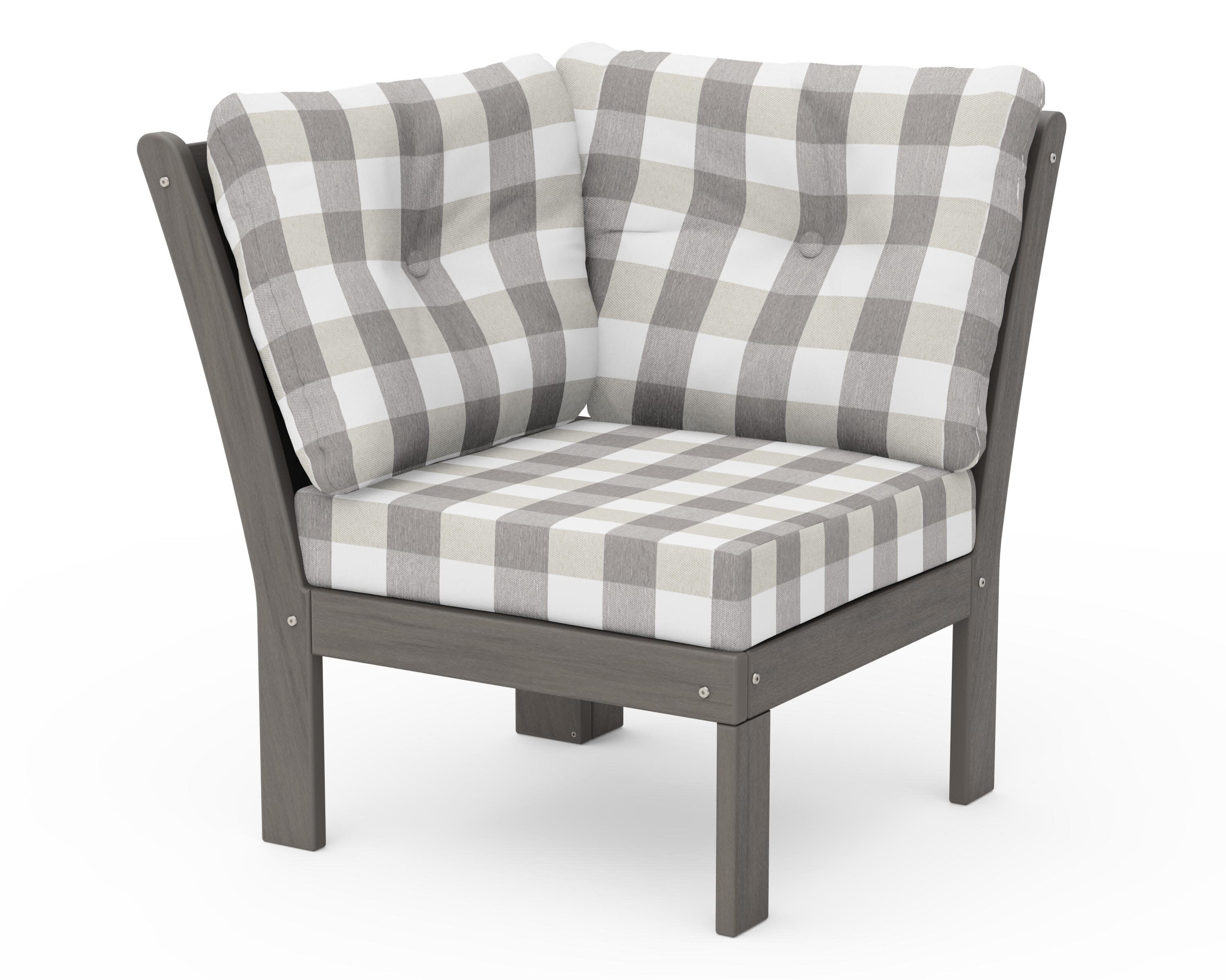 Vineyard Modular Corner Chair in Driftwood / Buffalo Plaid Grey Mist