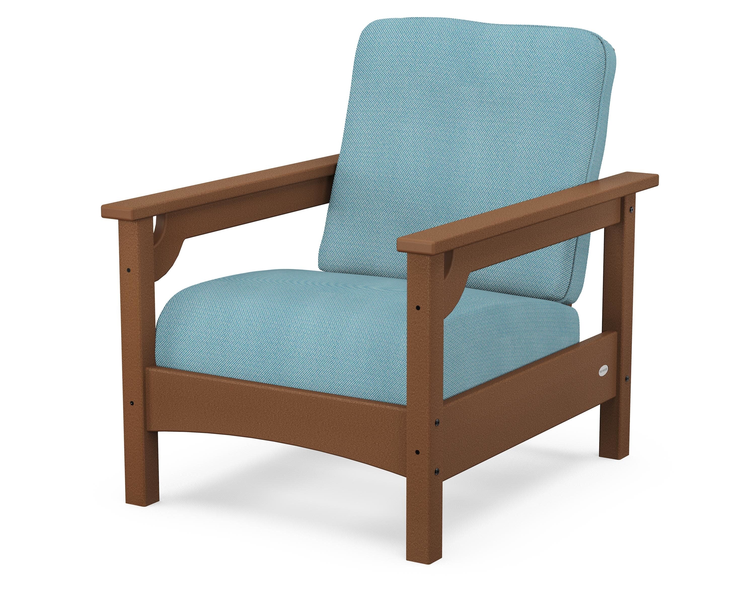 Club Chair in Teak / Lattice Sky Blue