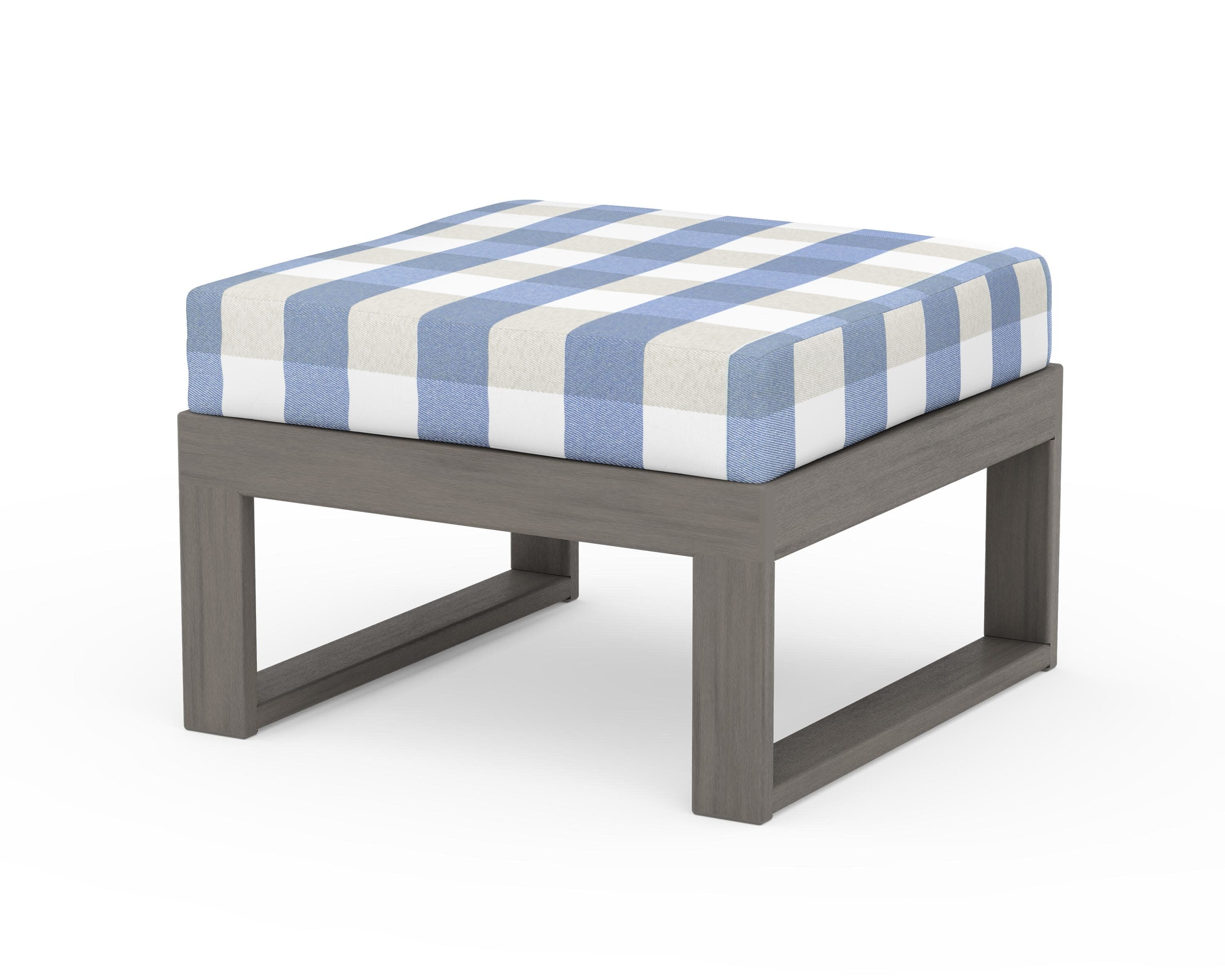 Modular Ottoman - Modern in Driftwood / Buffalo Plaid Sky Blue