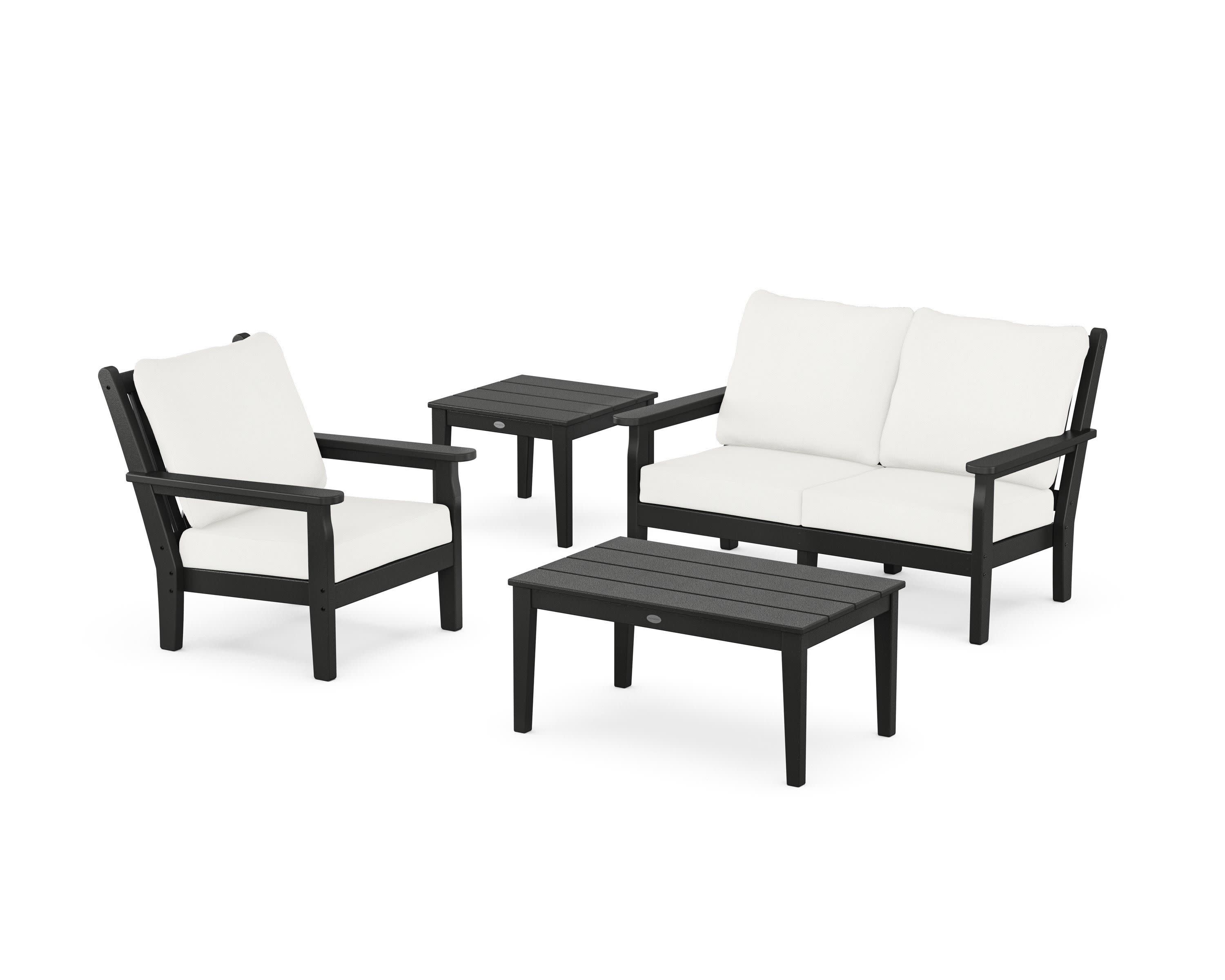 Chippendale 4-Piece Deep Seating Set in Black / Natural Linen