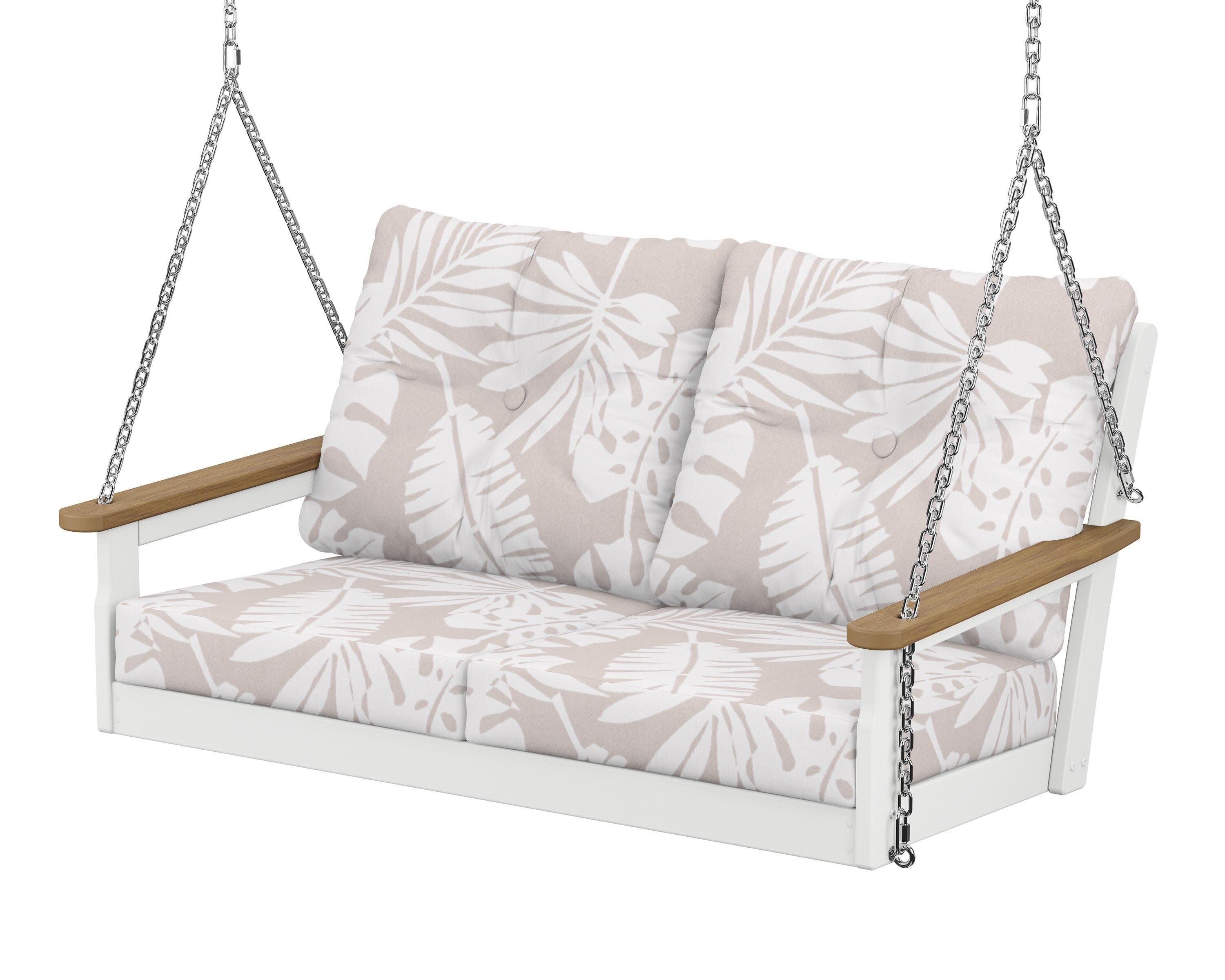 Vineyard Deep Seating Swing in White / Natural / Leaf Dune Burlap