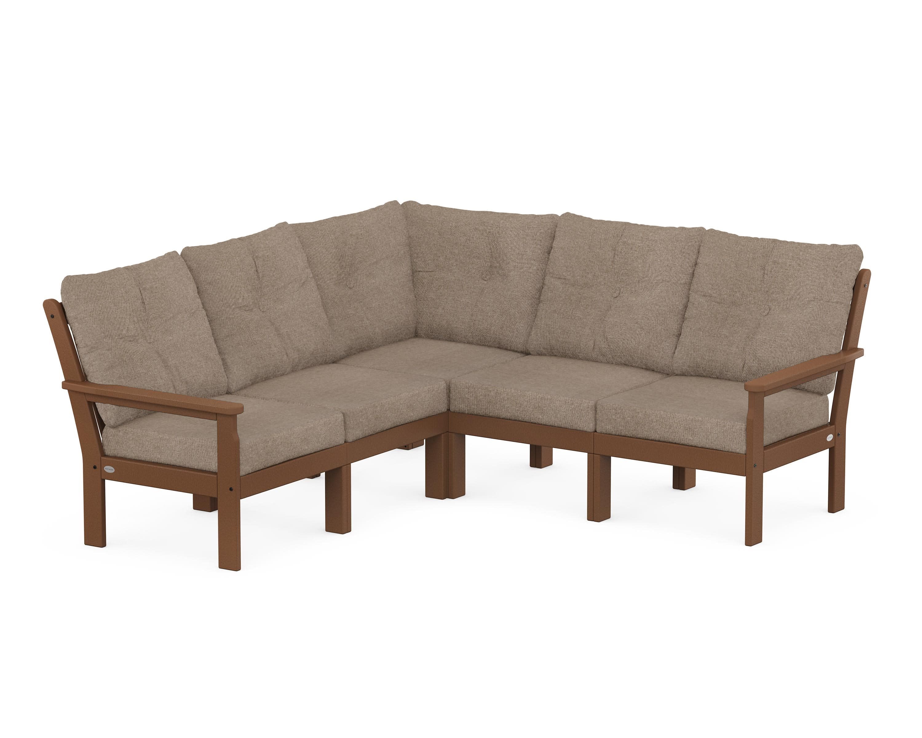 Vineyard 5-Piece Sectional in Teak / Spiced Burlap