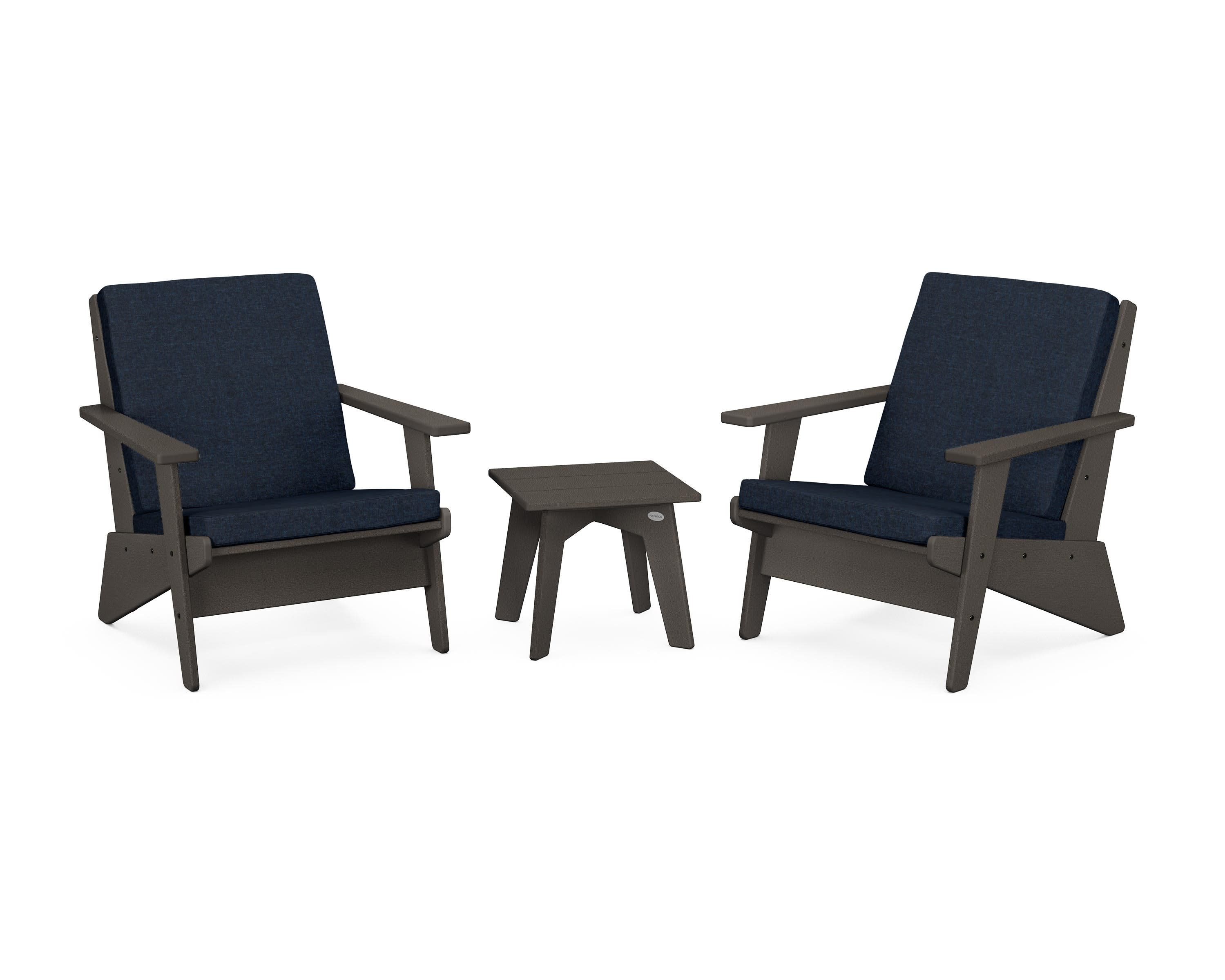 Riviera Modern Lounge 3-Piece Set in Vintage Coffee / Marine Indigo