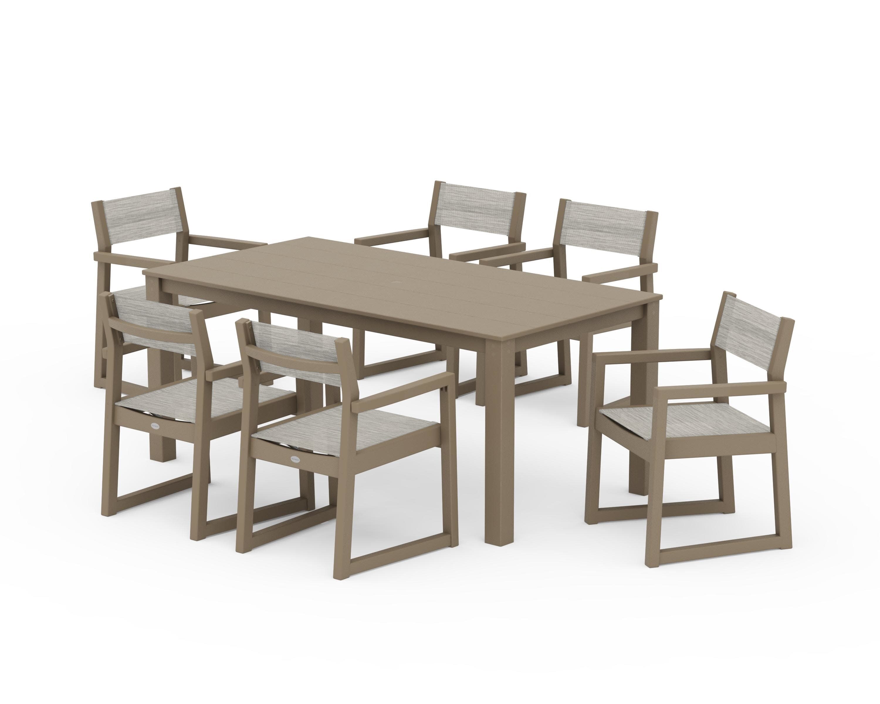 EDGE Sling Arm Chair 7-Piece Parsons Dining Set in Vintage Sahara / Birch Sling