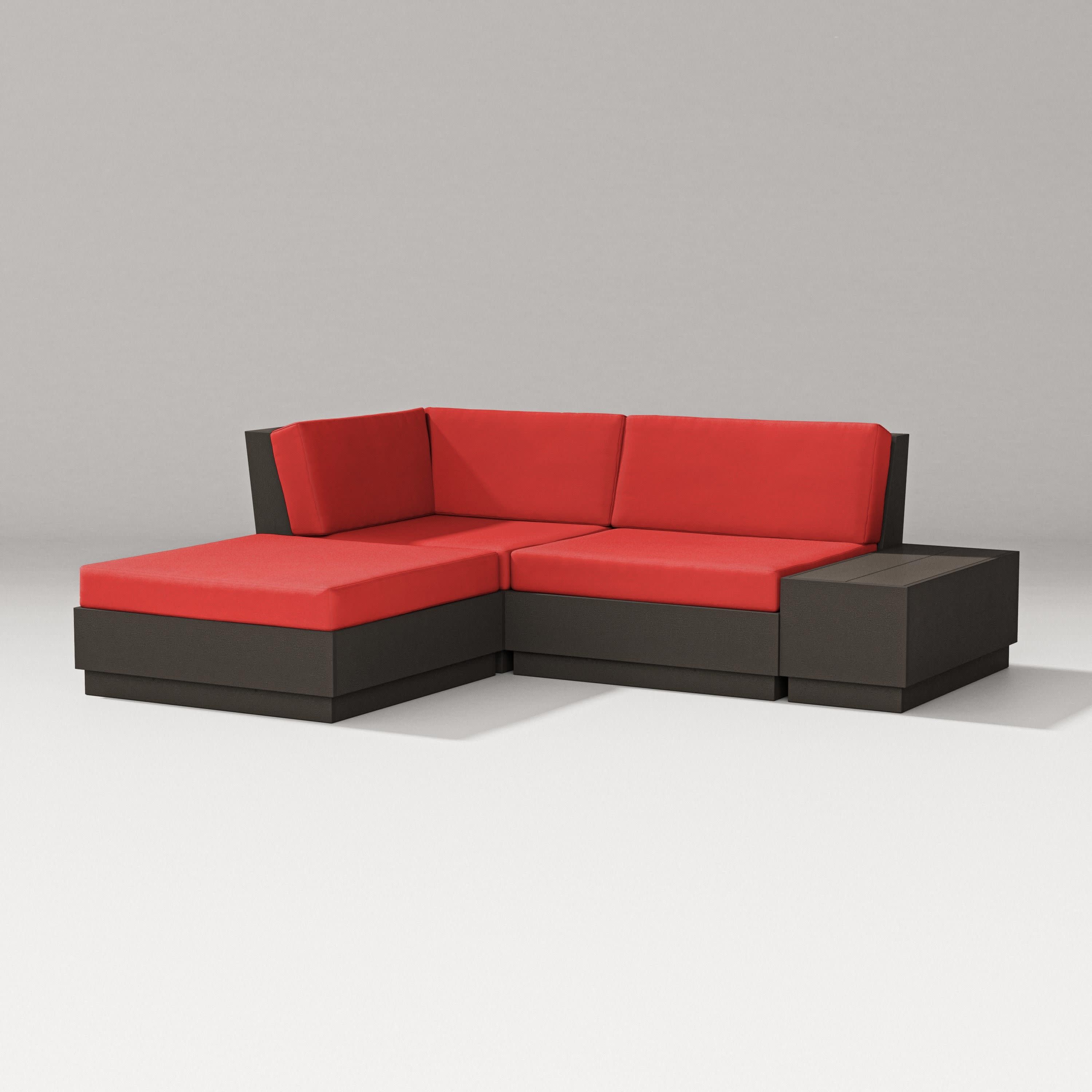 Elevate Loveseat Sectional with Chaise in Vintage Coffee / Crimson Linen