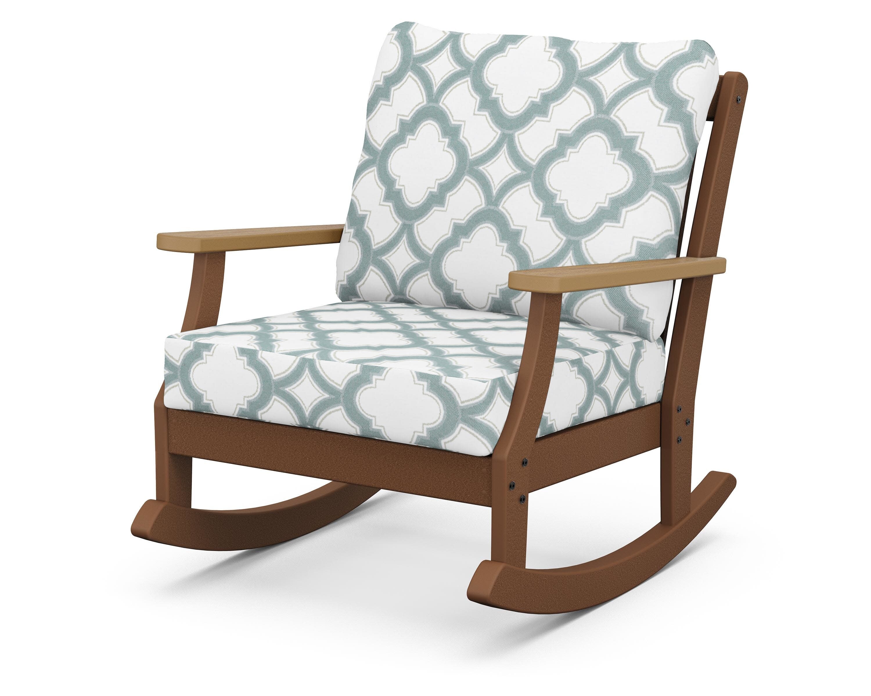 Braxton Deep Seating Rocking Chair in Teak / Natural / Trellis Glacier Spa
