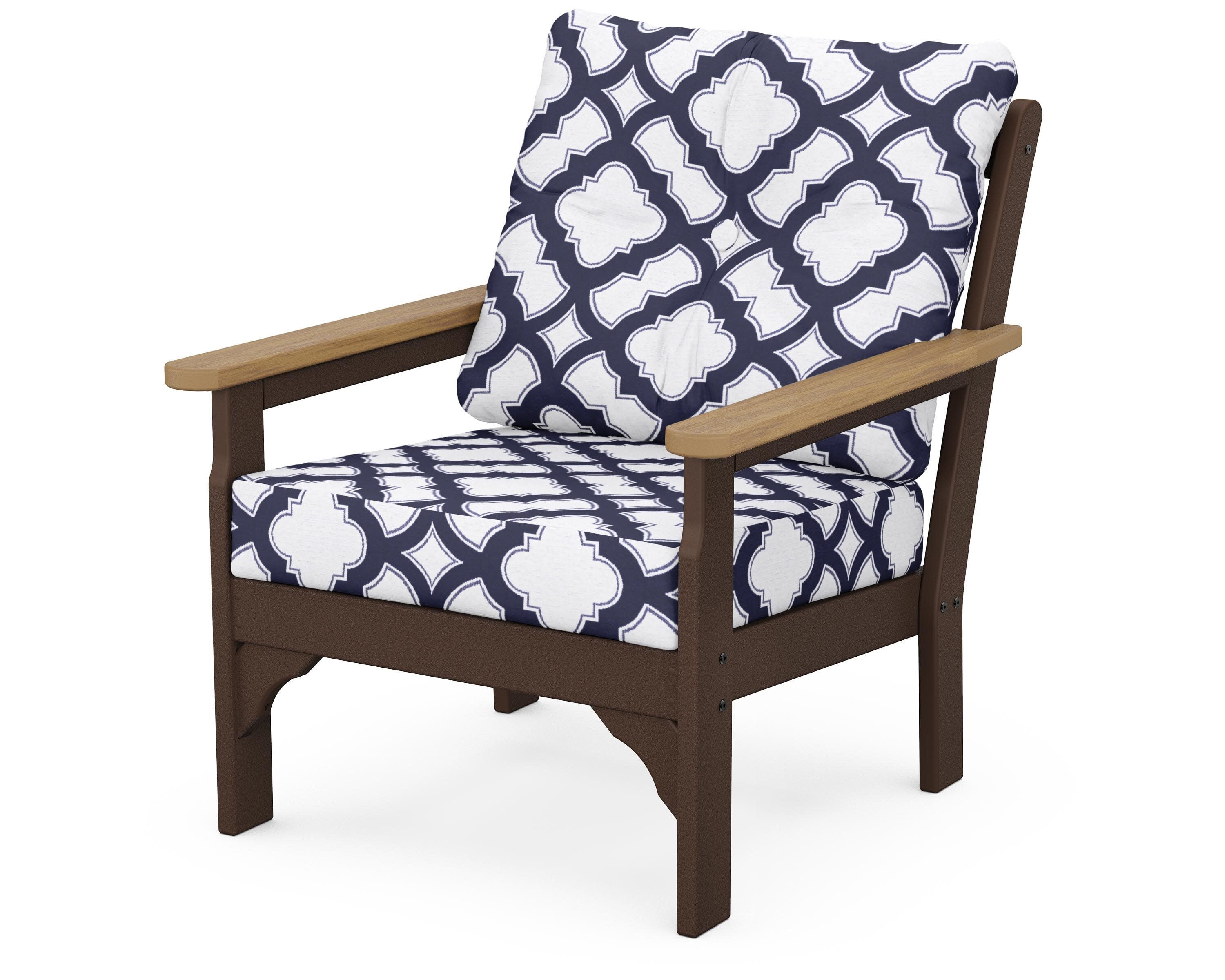 Vineyard Deep Seating Chair in Mahogany / Natural / Trellis Navy