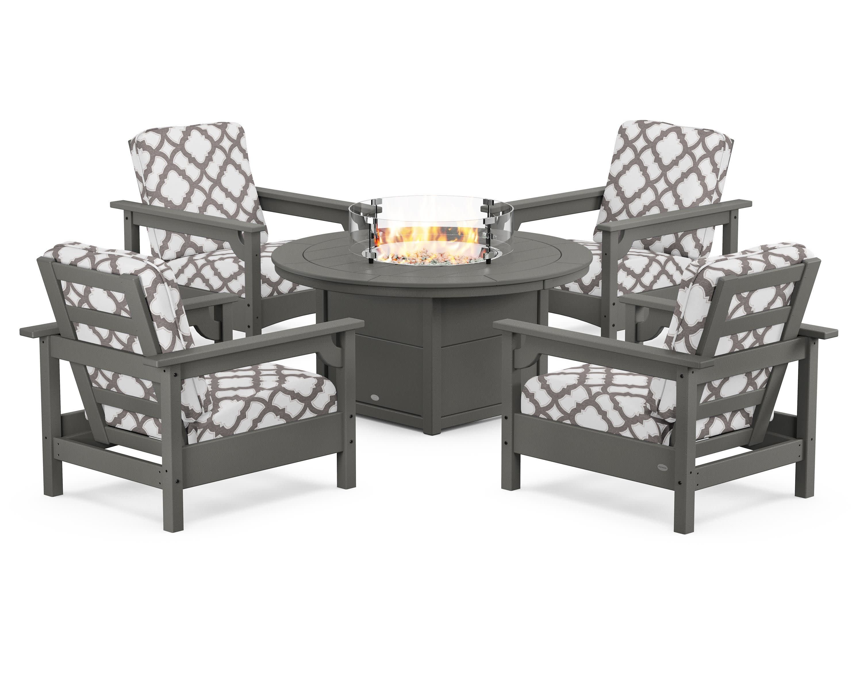 Club 5-Piece Conversation Set with Fire Pit Table in Slate Grey / Trellis Grey Mist