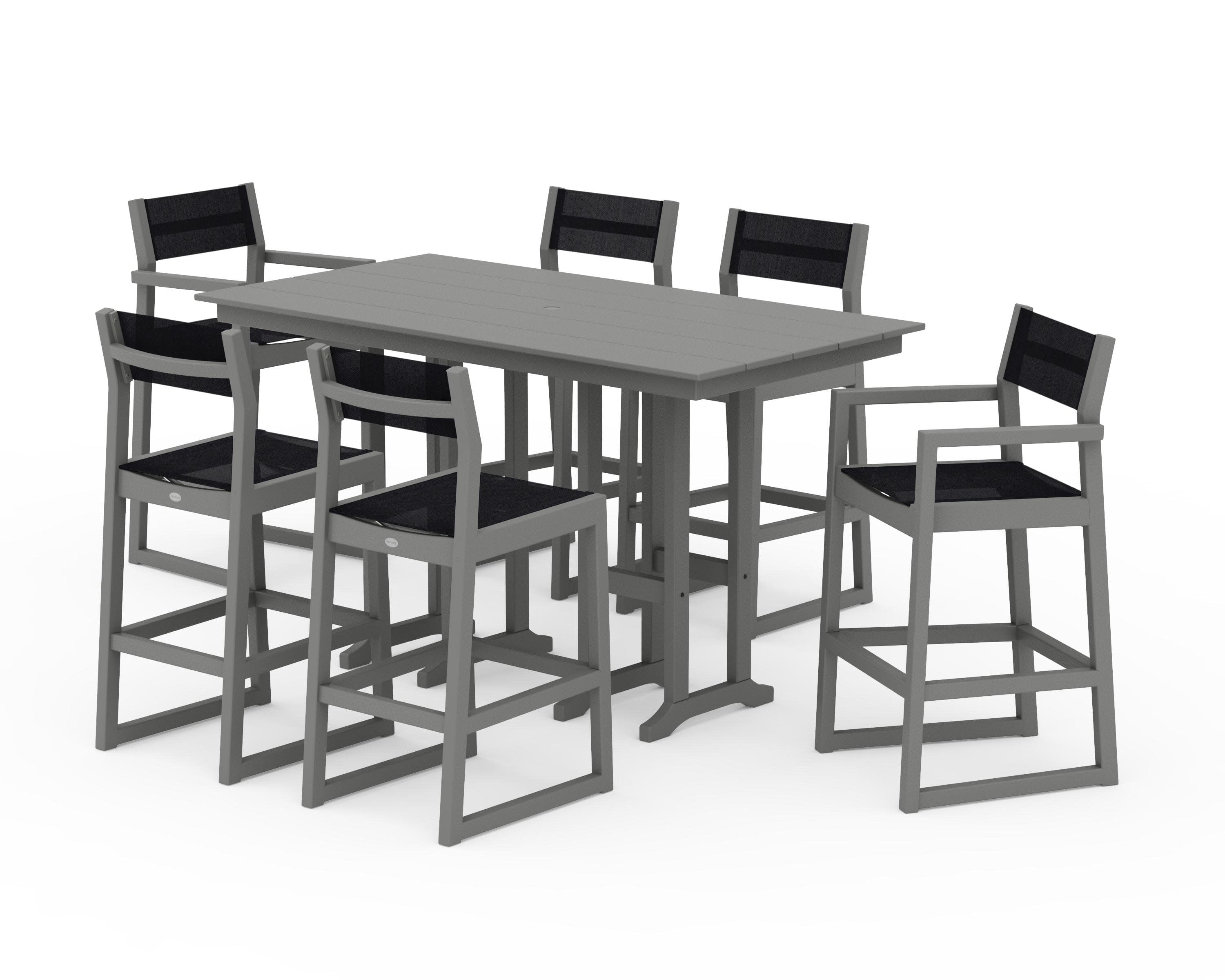 EDGE Sling 7-Piece Farmhouse Bar Set in Slate Grey / Black Sling