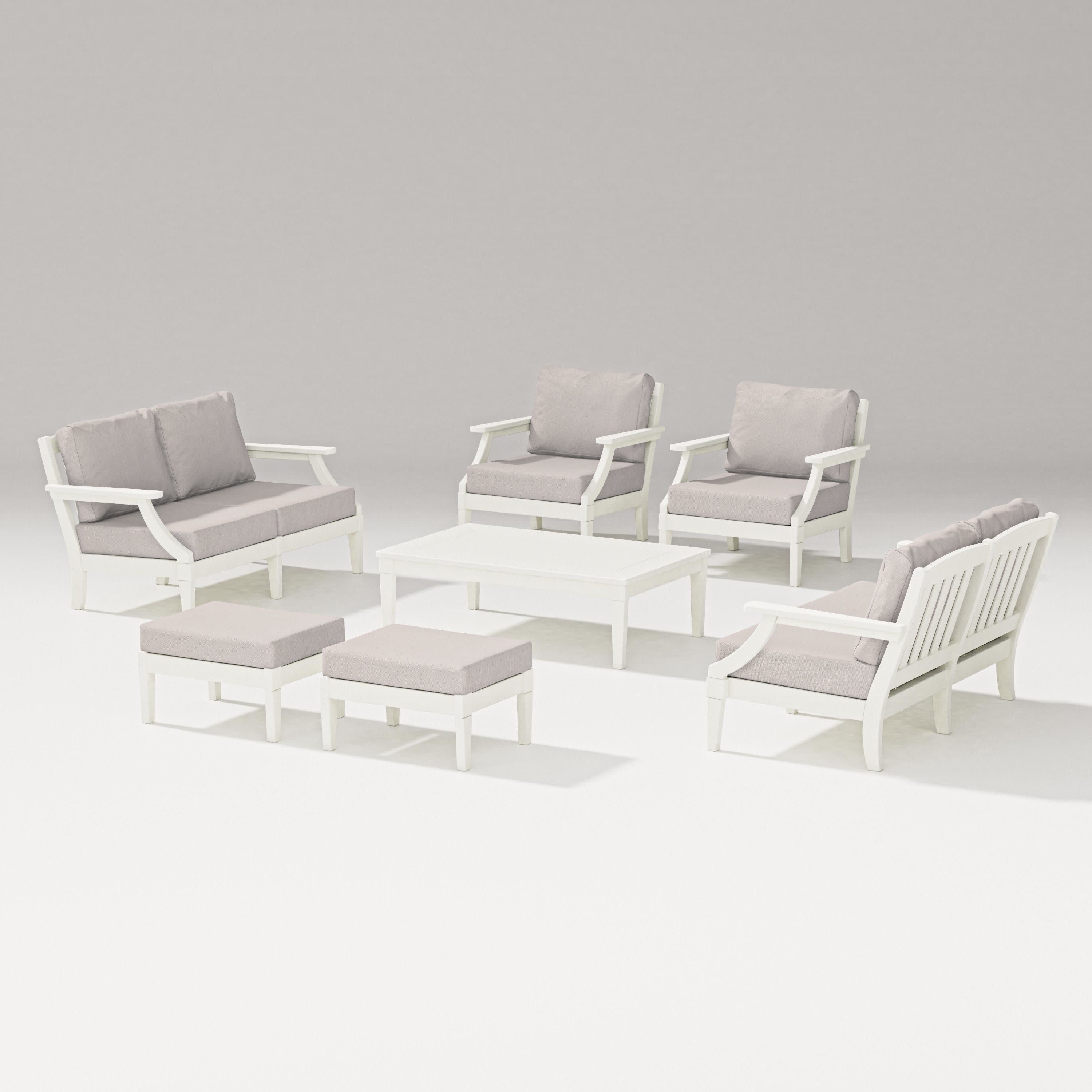 Estate 7-Piece Lounge Loveseat Set in Vintage White / Dune Burlap