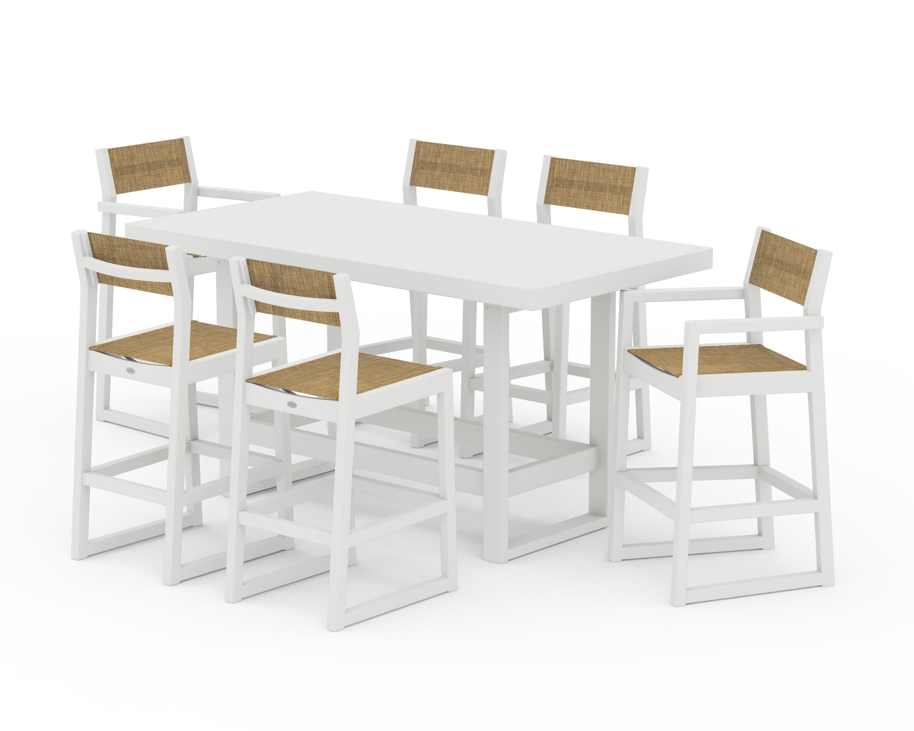 EDGE Sling 7-Piece Bar Table Set in Vintage White / Burlap Sling