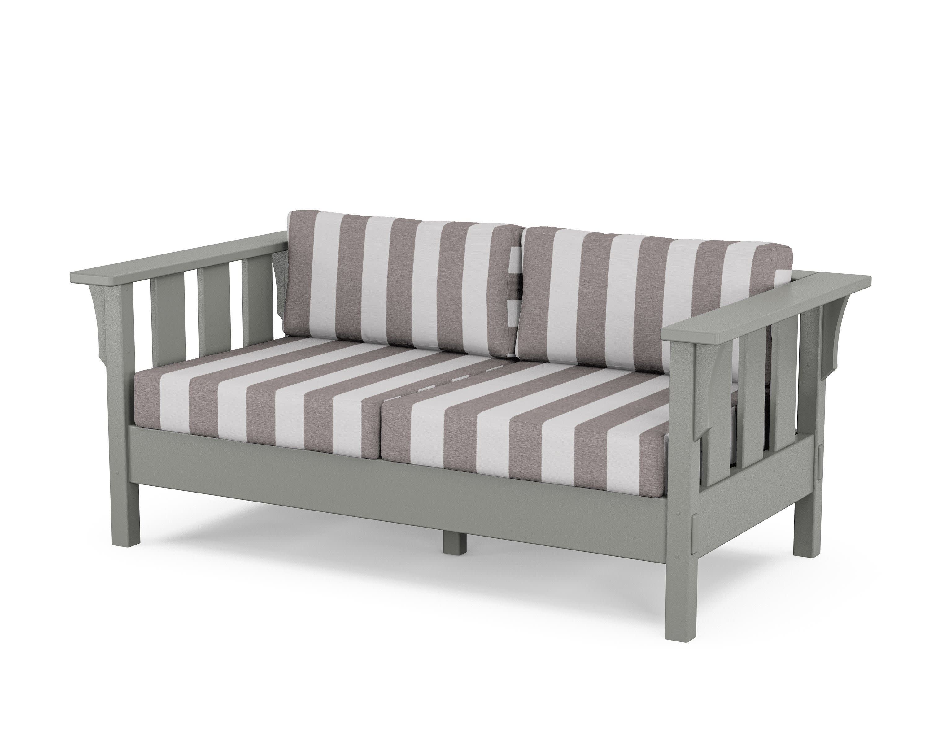 Acadia Deep Seating Loveseat in Slate Grey / Cabana Stripe Grey Mist