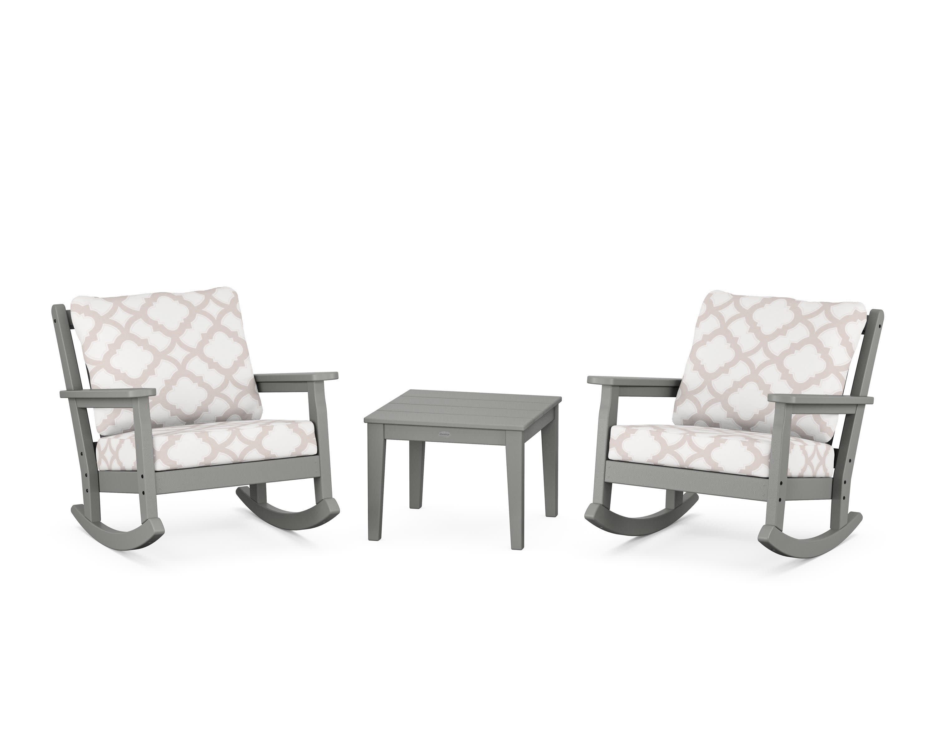 Chippendale 3-Piece Deep Seating Rocker Set in Slate Grey / Trellis Dune Burlap