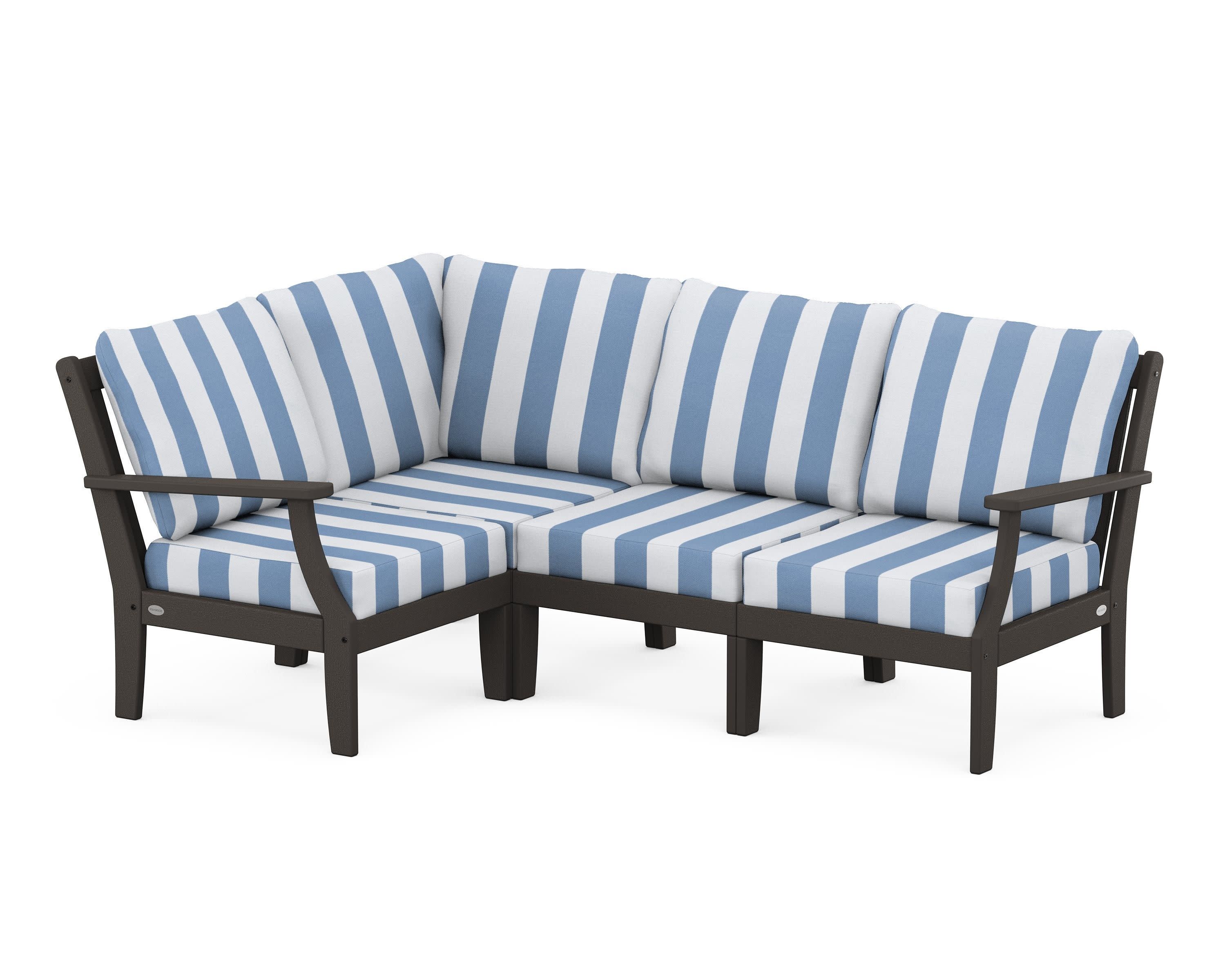 Braxton Modular 4-Piece Deep Seating Set in Vintage Coffee / Cabana Stripe Sky Blue