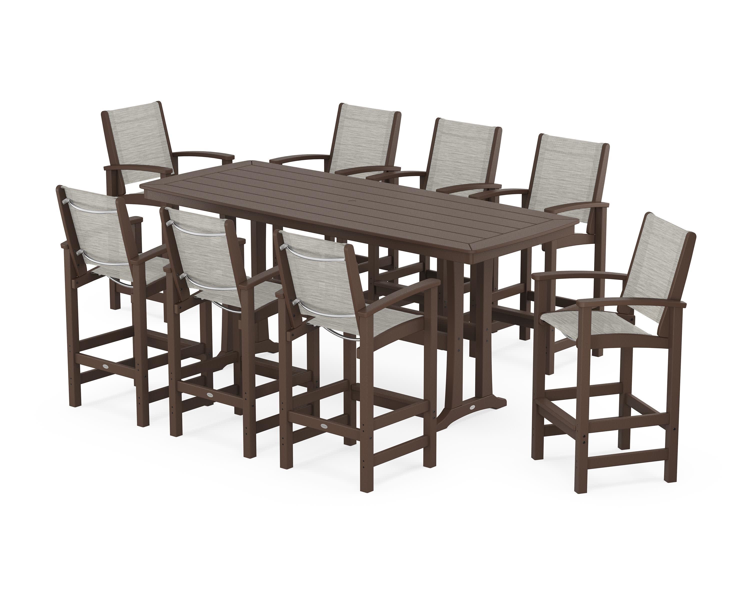 Coastal 9-Piece Bar Set with Trestle Legs in Mahogany / Birch Sling