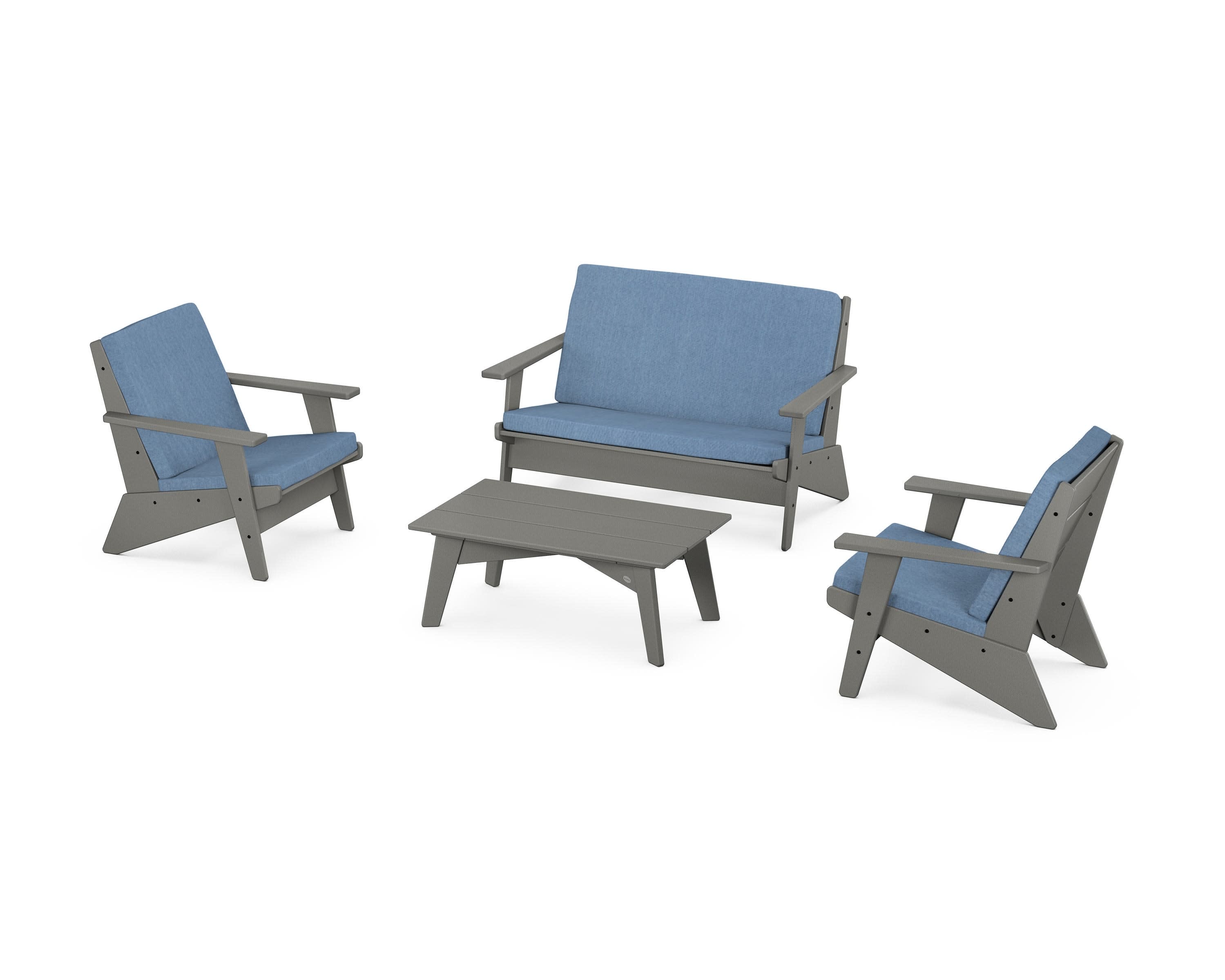 Riviera Modern Lounge 4-Piece Set in Slate Grey / Sky Blue
