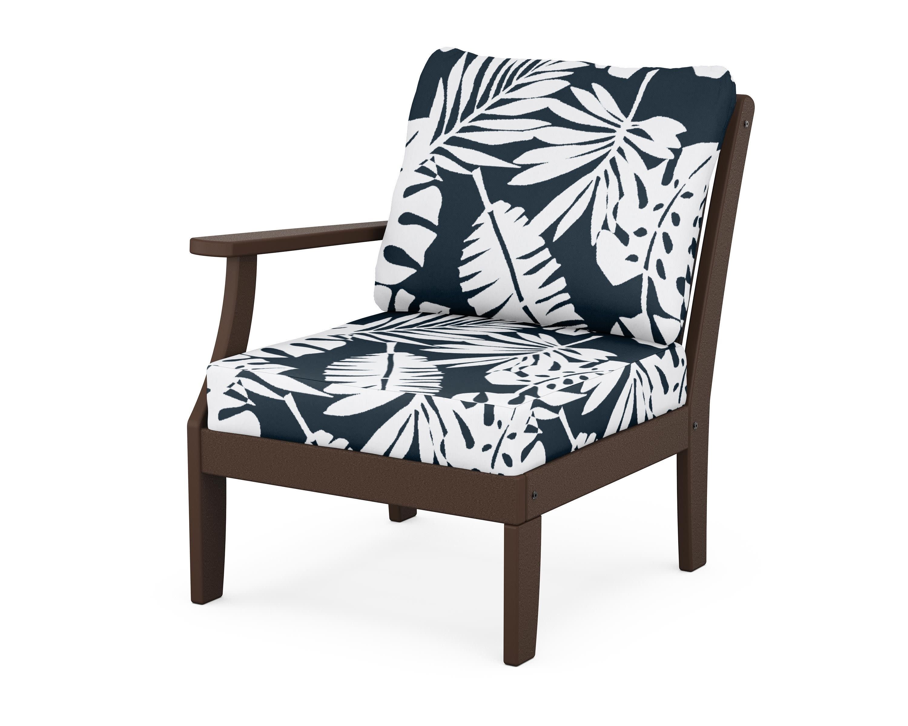 Braxton Modular Left Arm Chair in Mahogany / Leaf Marine Indigo