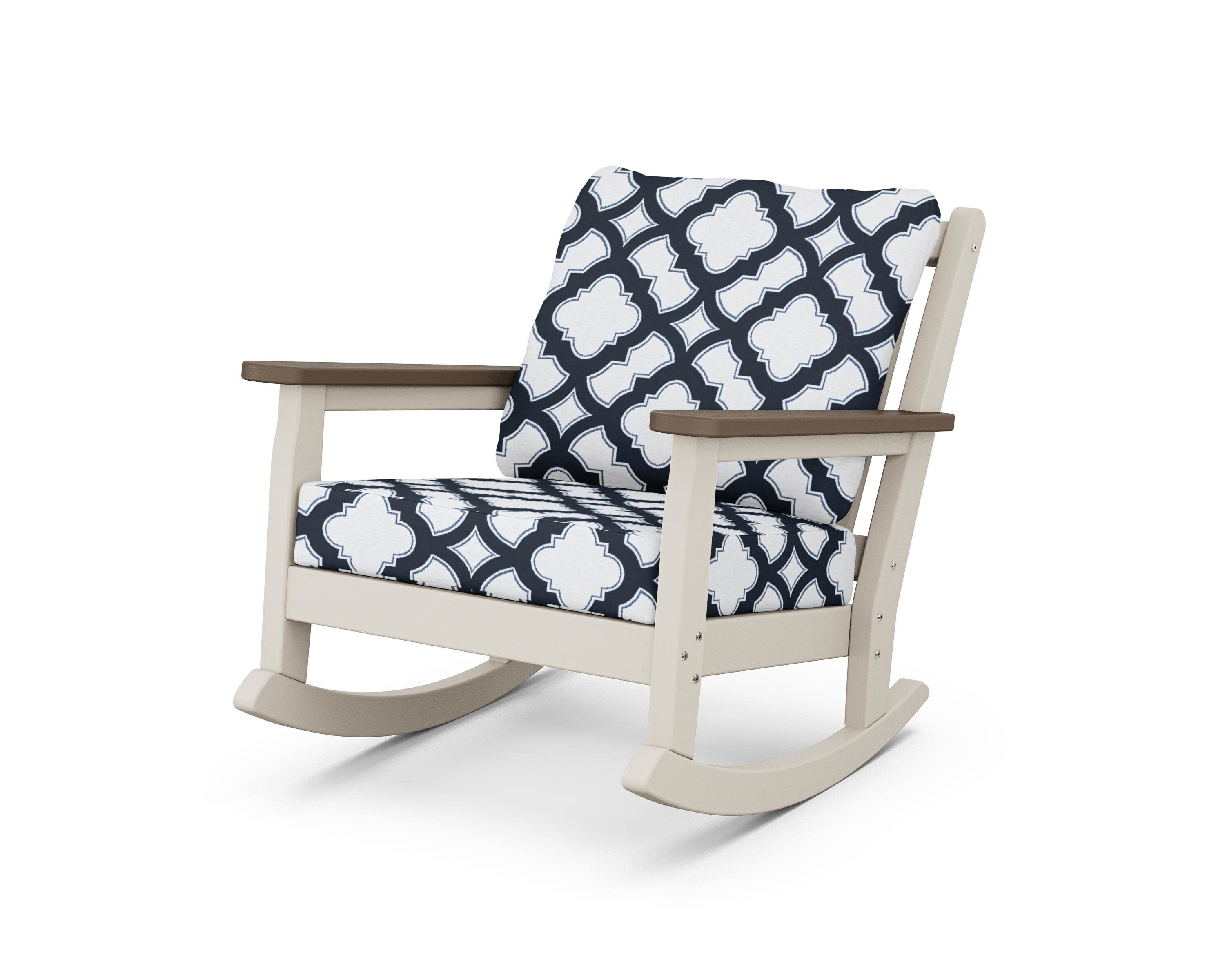 Chippendale Deep Seating Rocking Chair in Sand / Kona / Trellis Marine Indigo