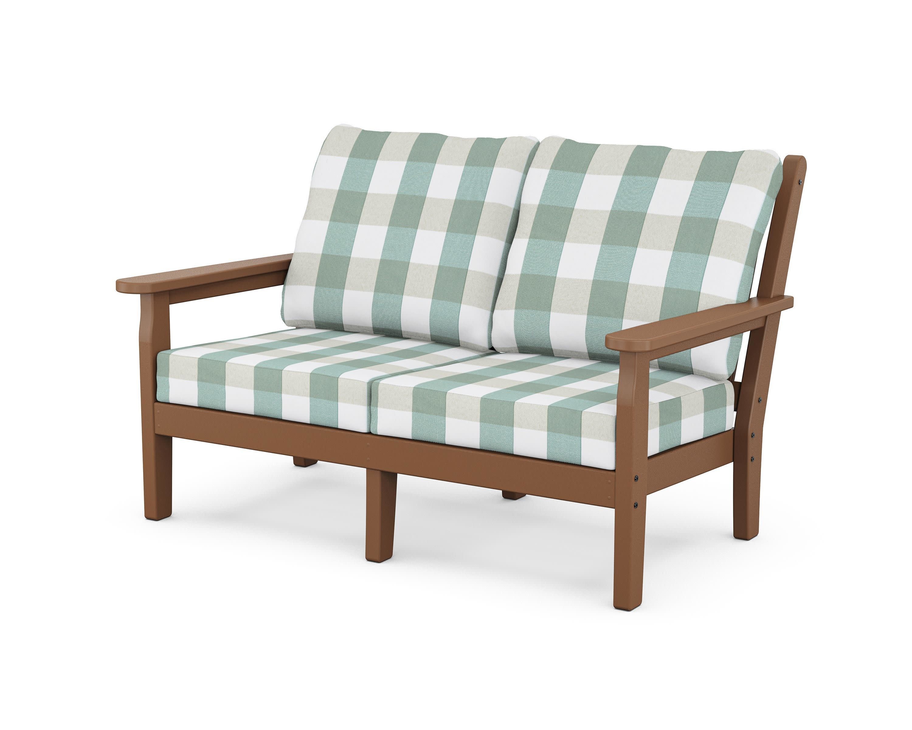 Chippendale Deep Seating Loveseat in Teak / Buffalo Plaid Glacier Spa