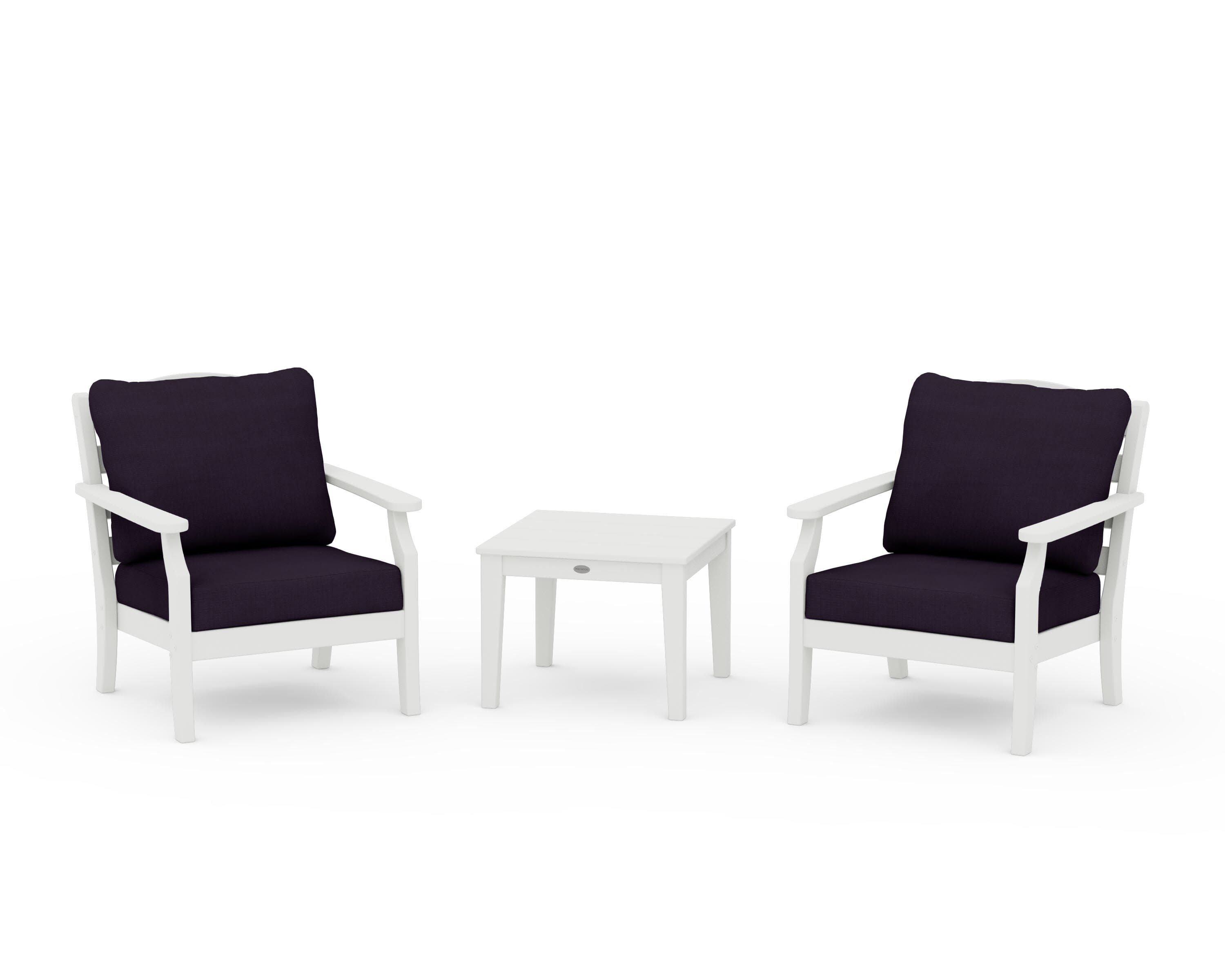 Savannah 3-Piece Deep Seating Set in Vintage White / Navy Linen