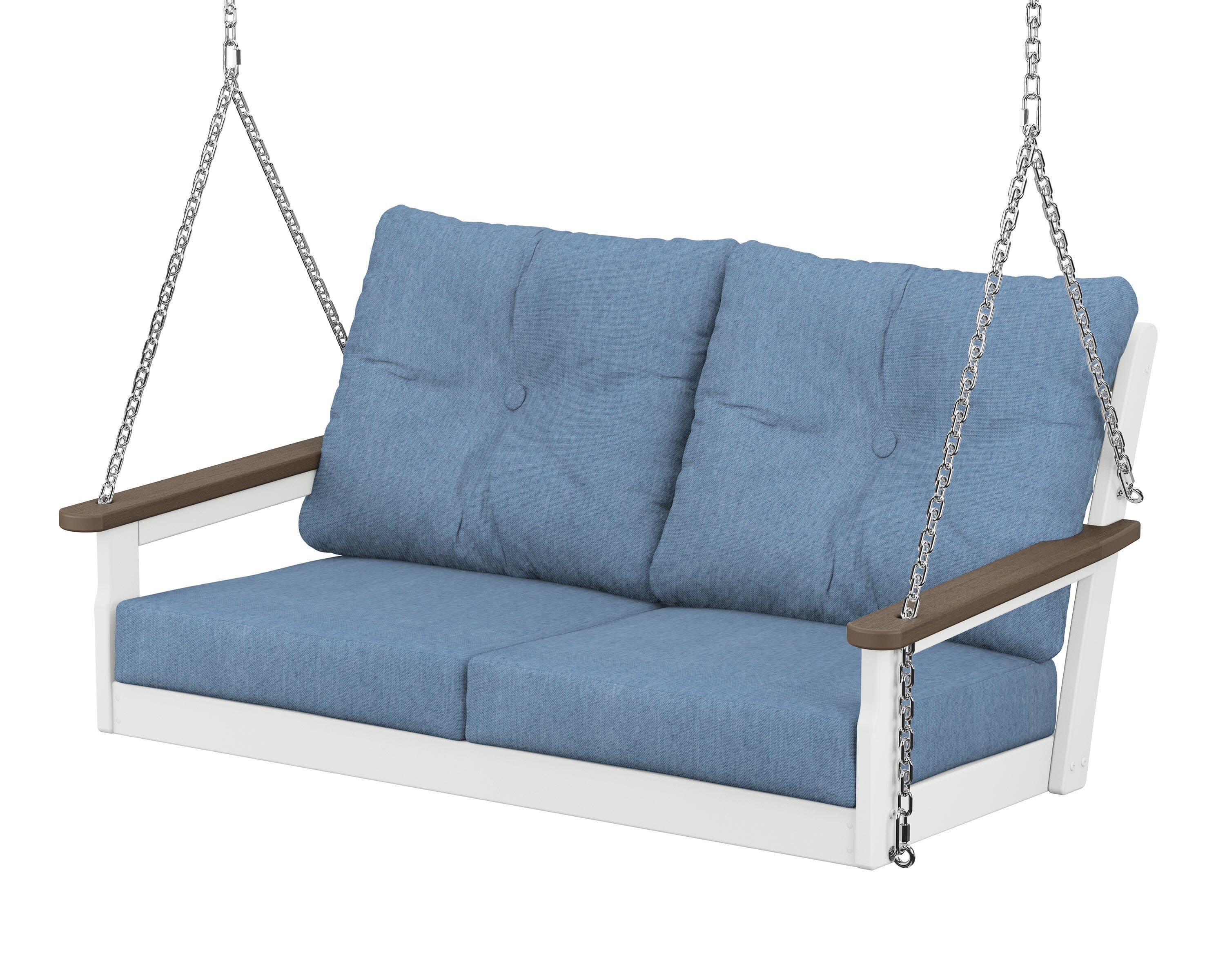 Vineyard Deep Seating Swing in White / Kona / Sky Blue