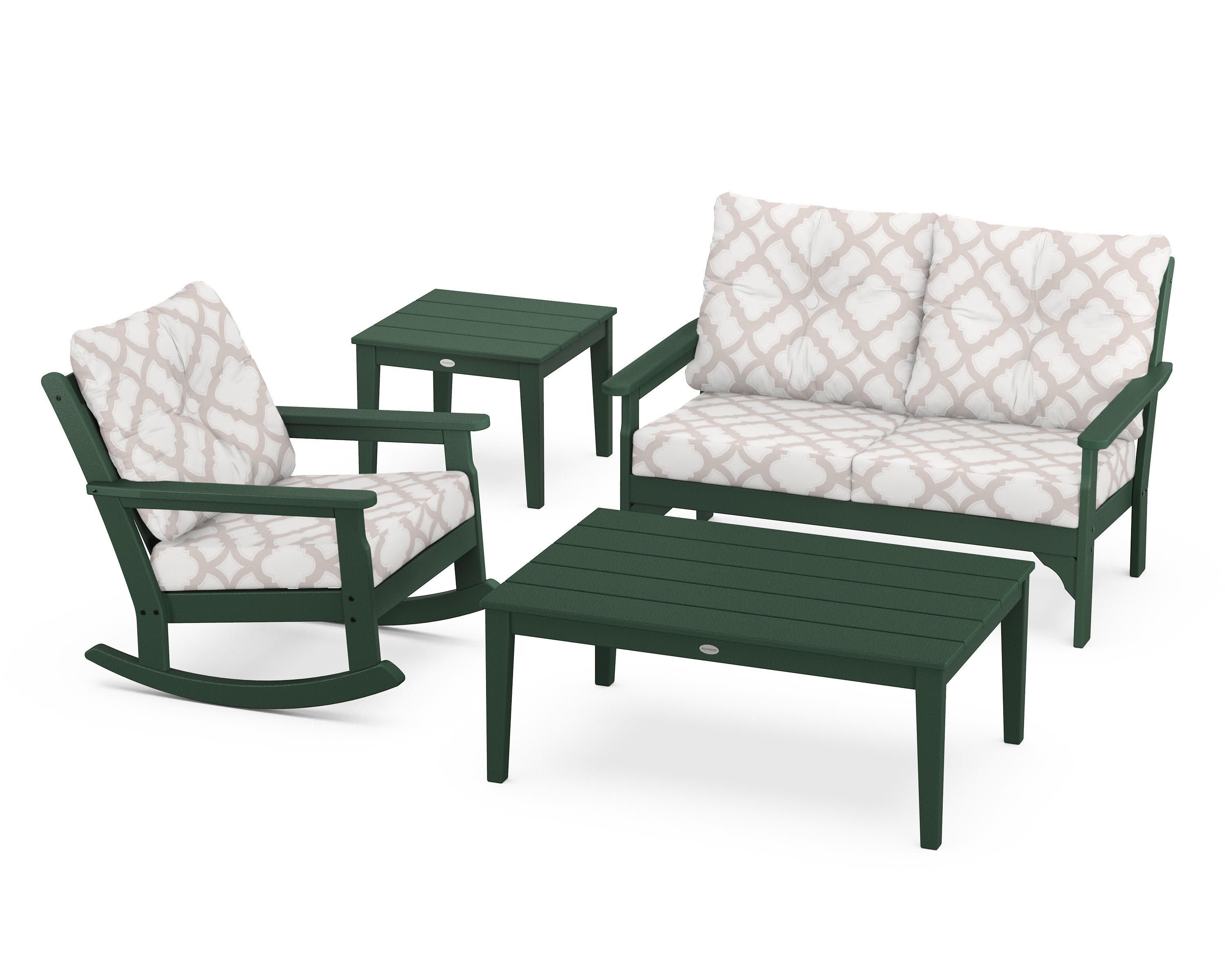 Vineyard 4-Piece Deep Seating Rocker Set in Green / Trellis Dune Burlap