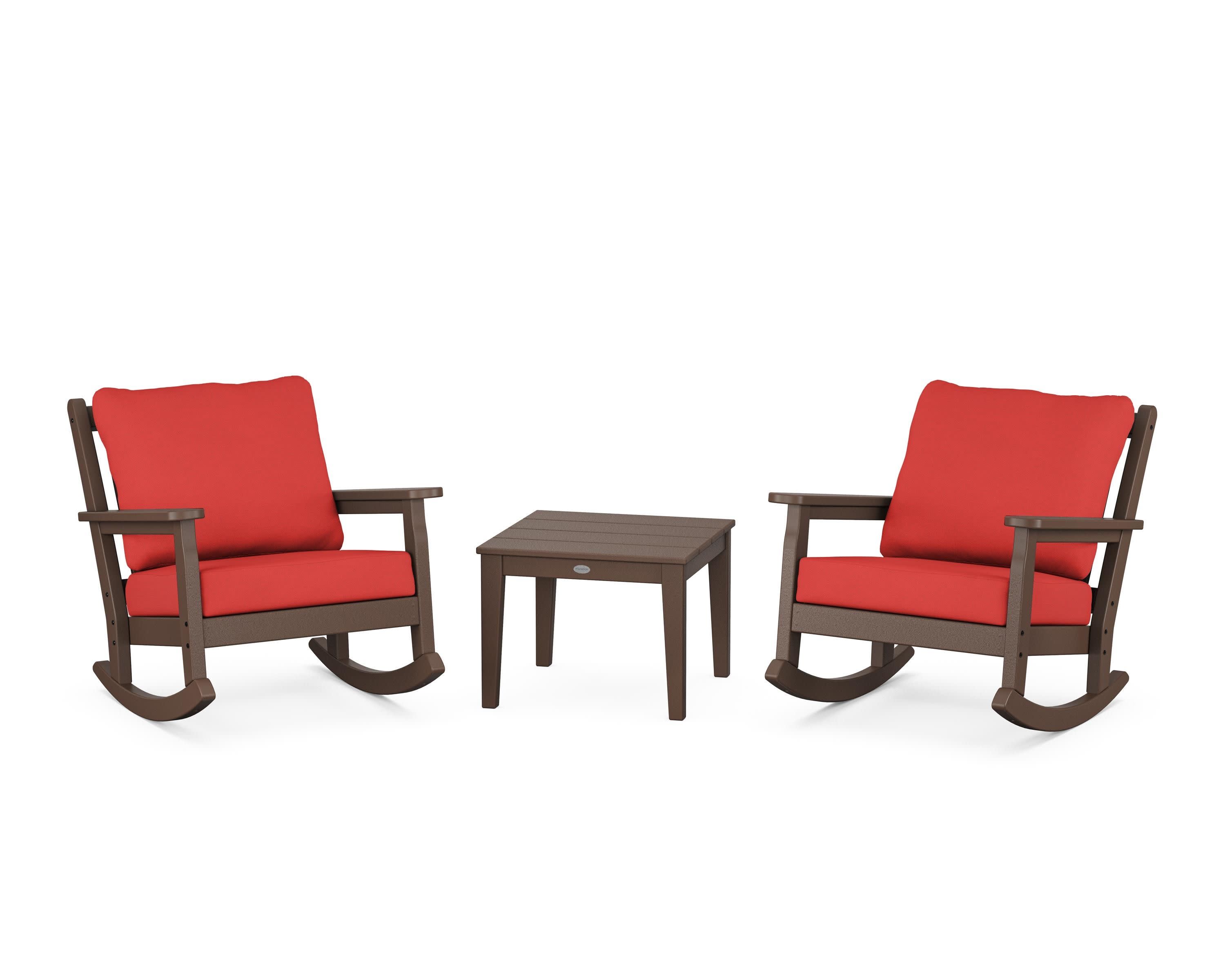 Chippendale 3-Piece Deep Seating Rocker Set in Mahogany / Crimson Linen