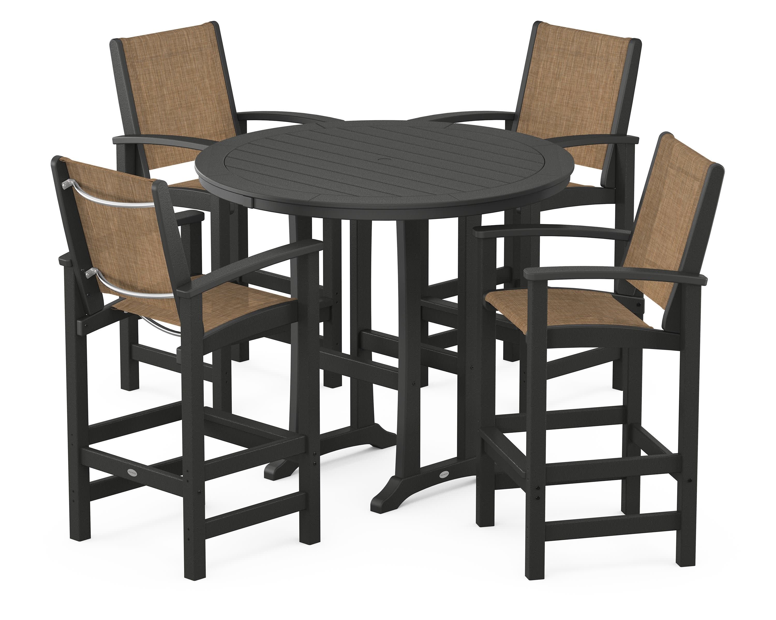 Coastal 5-Piece Nautical Trestle Bar Set in Black / Burlap Sling