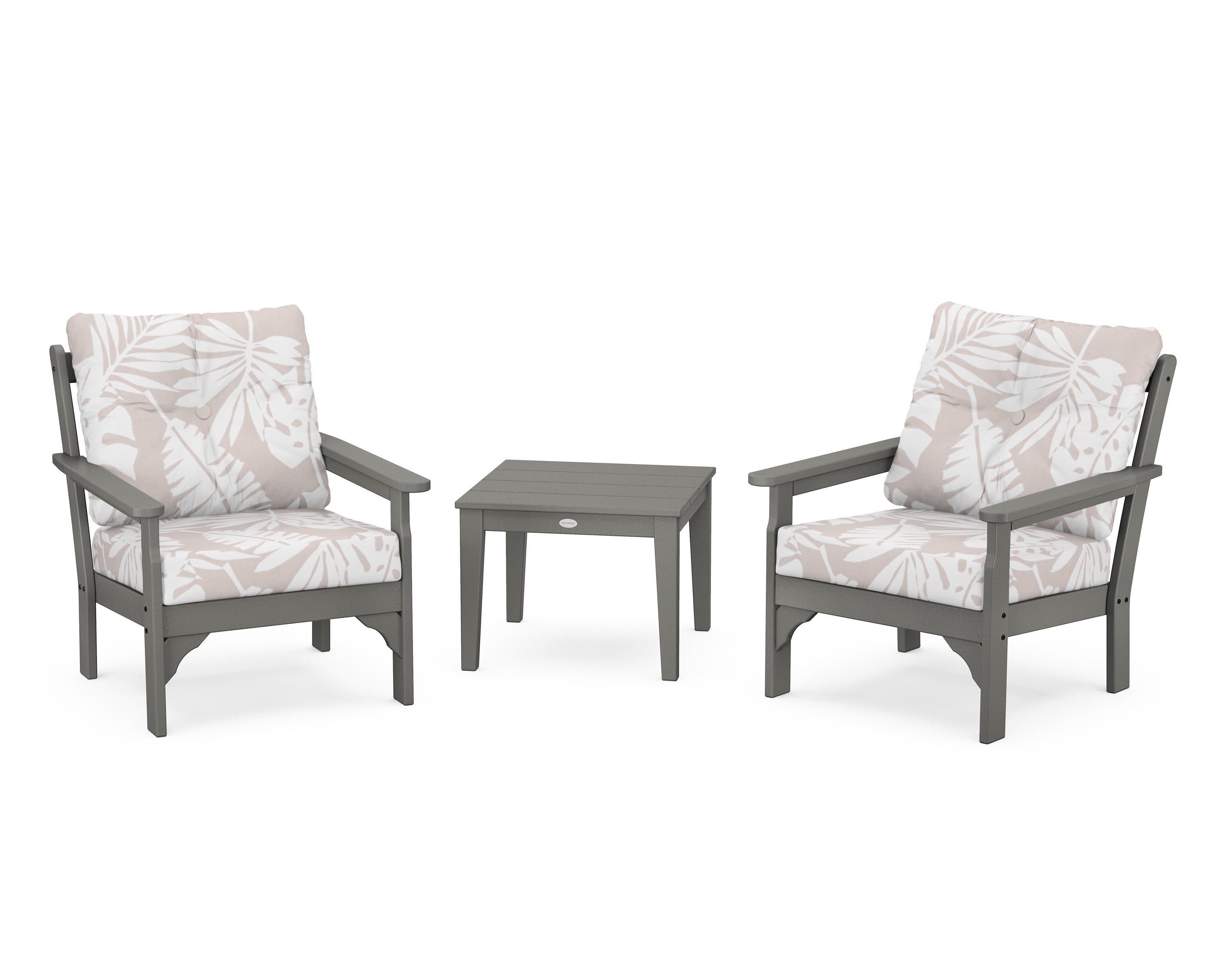 Vineyard 3-Piece Deep Seating Set in Slate Grey / Leaf Dune Burlap