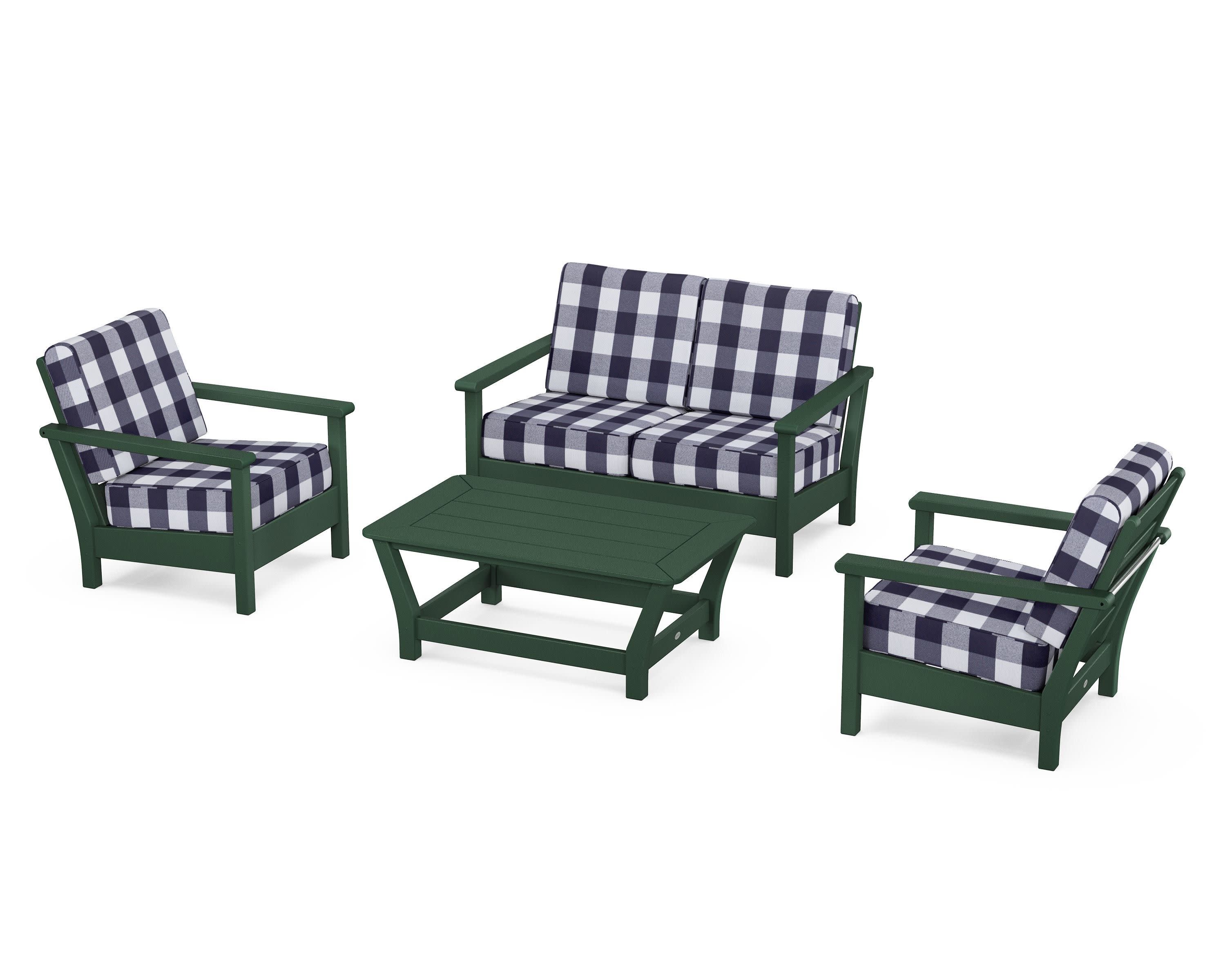 Harbour 4-Piece Deep Seating Set in Green / Buffalo Plaid Navy