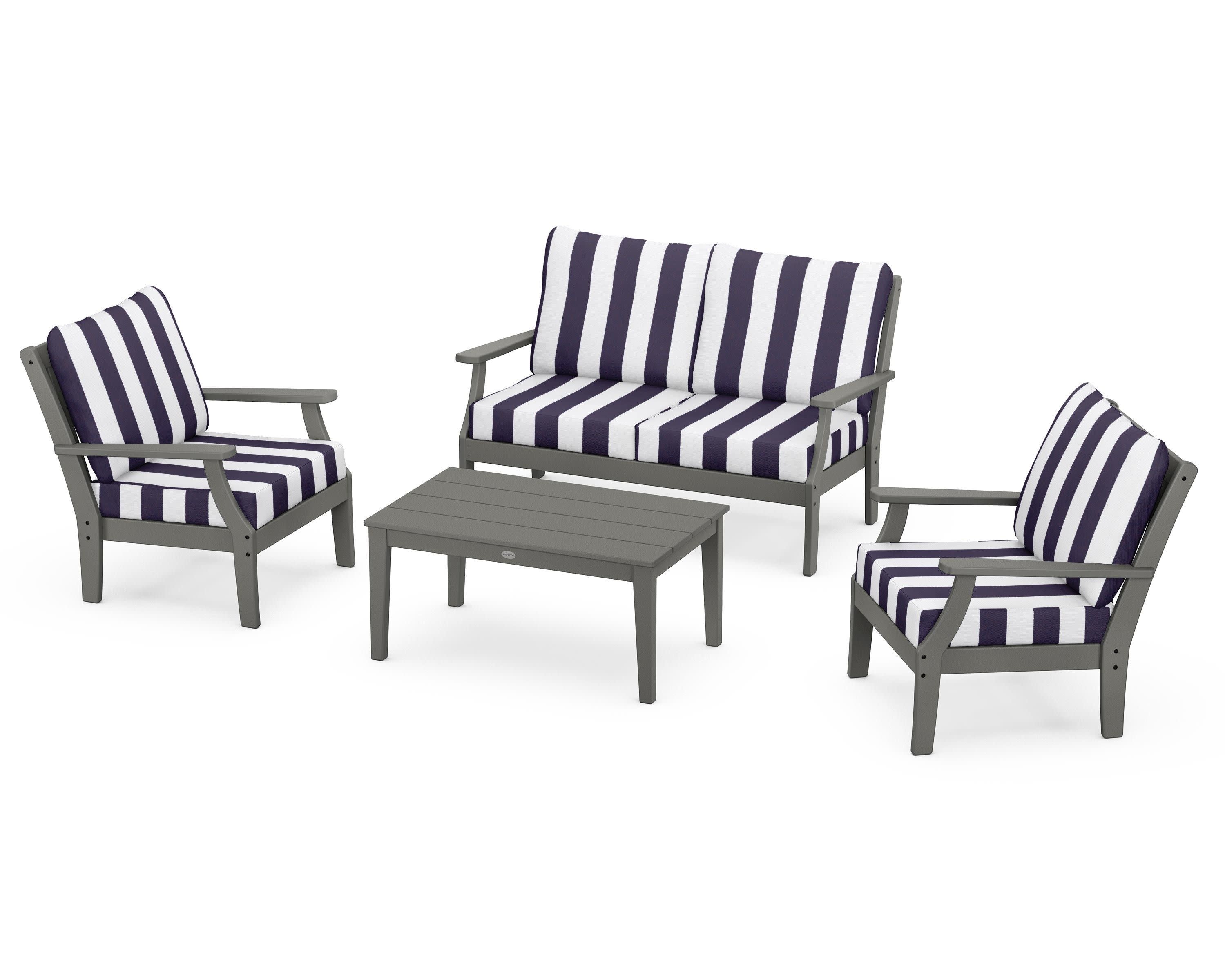Braxton 4-Piece Deep Seating Chair Set in Slate Grey / Cabana Stripe Navy