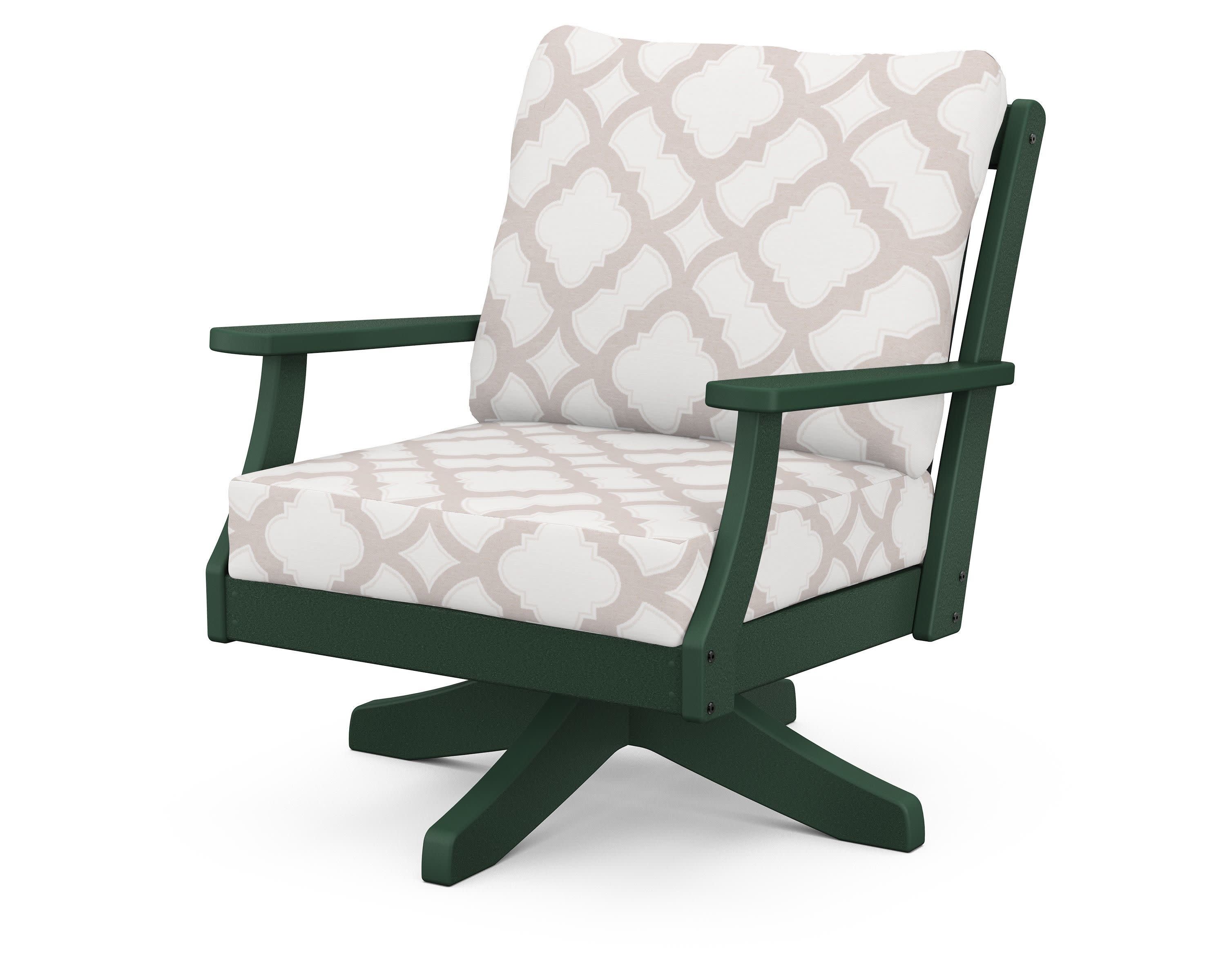 Braxton Deep Seating Swivel Chair in Green / Trellis Dune Burlap